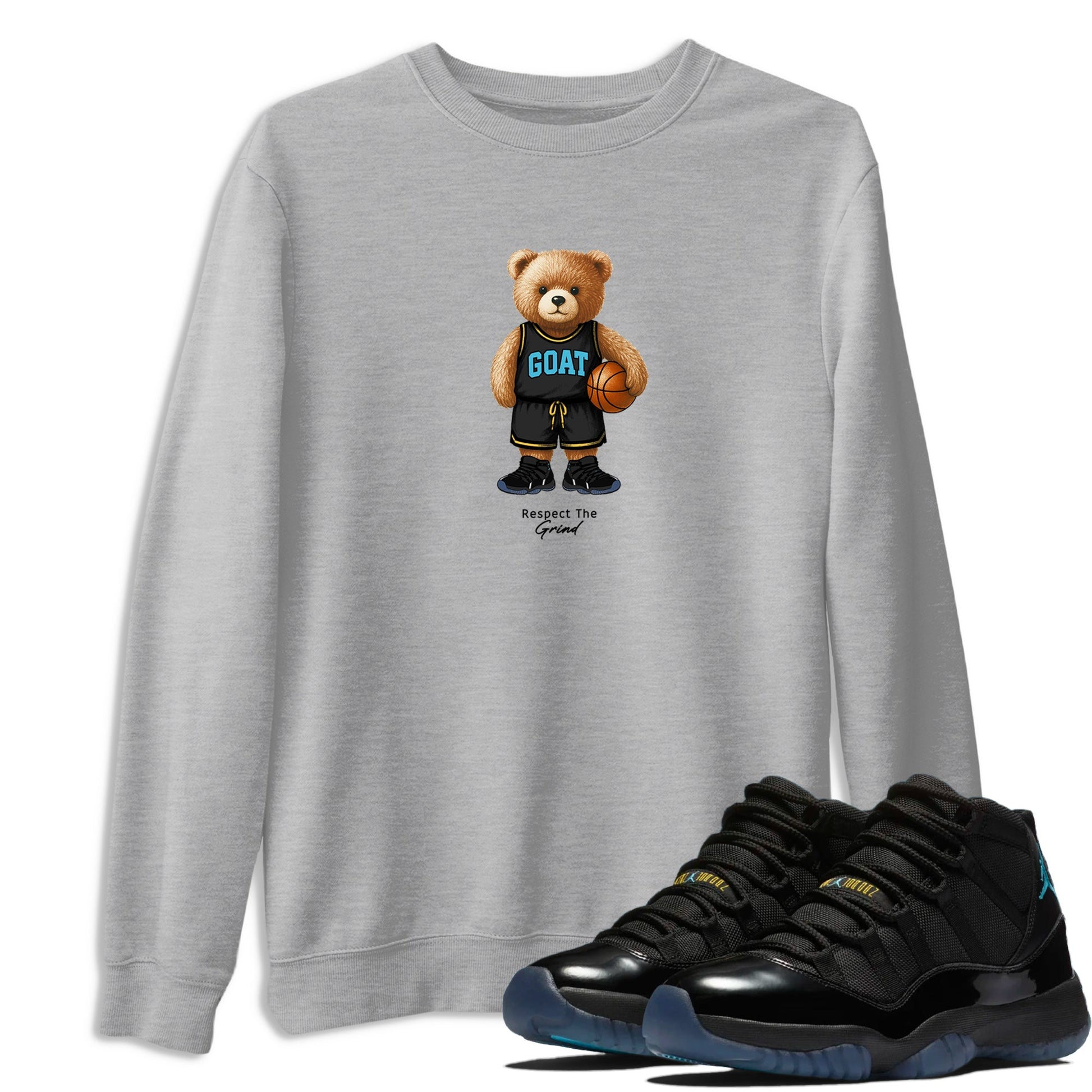 Basketball Graphic Tee – Sneaker Tees To Match Air Jordan 11 Gamma – GOAT Mode Graphic Tee Heather Grey 1. Perfect for 11s Gamma releases 2025 colorways.