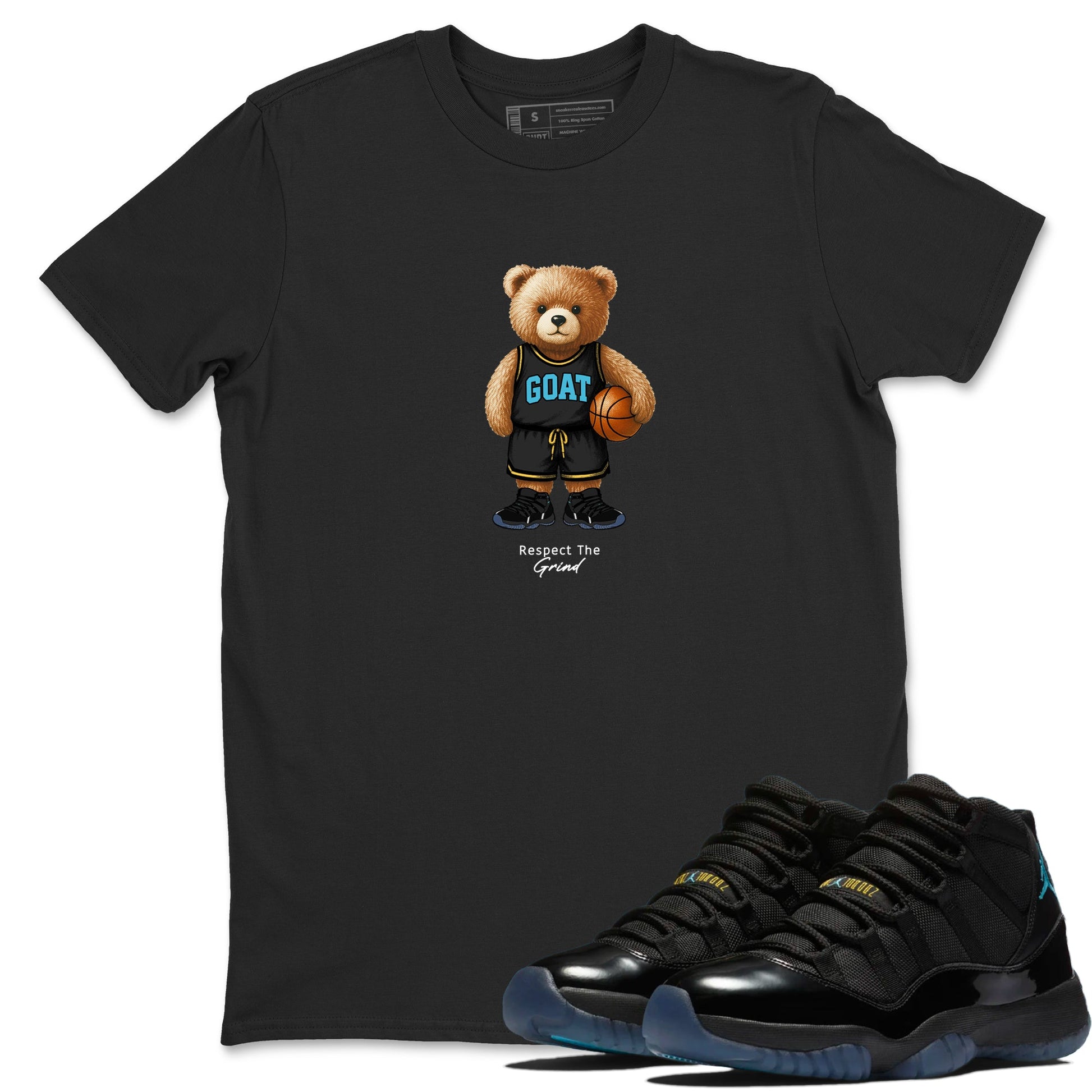 Basketball Graphic Tee – Sneaker Tees To Match Air Jordan 11 Gamma – GOAT Mode Graphic Tee Black 1. Perfect for 11s Gamma releases 2025 colorways.