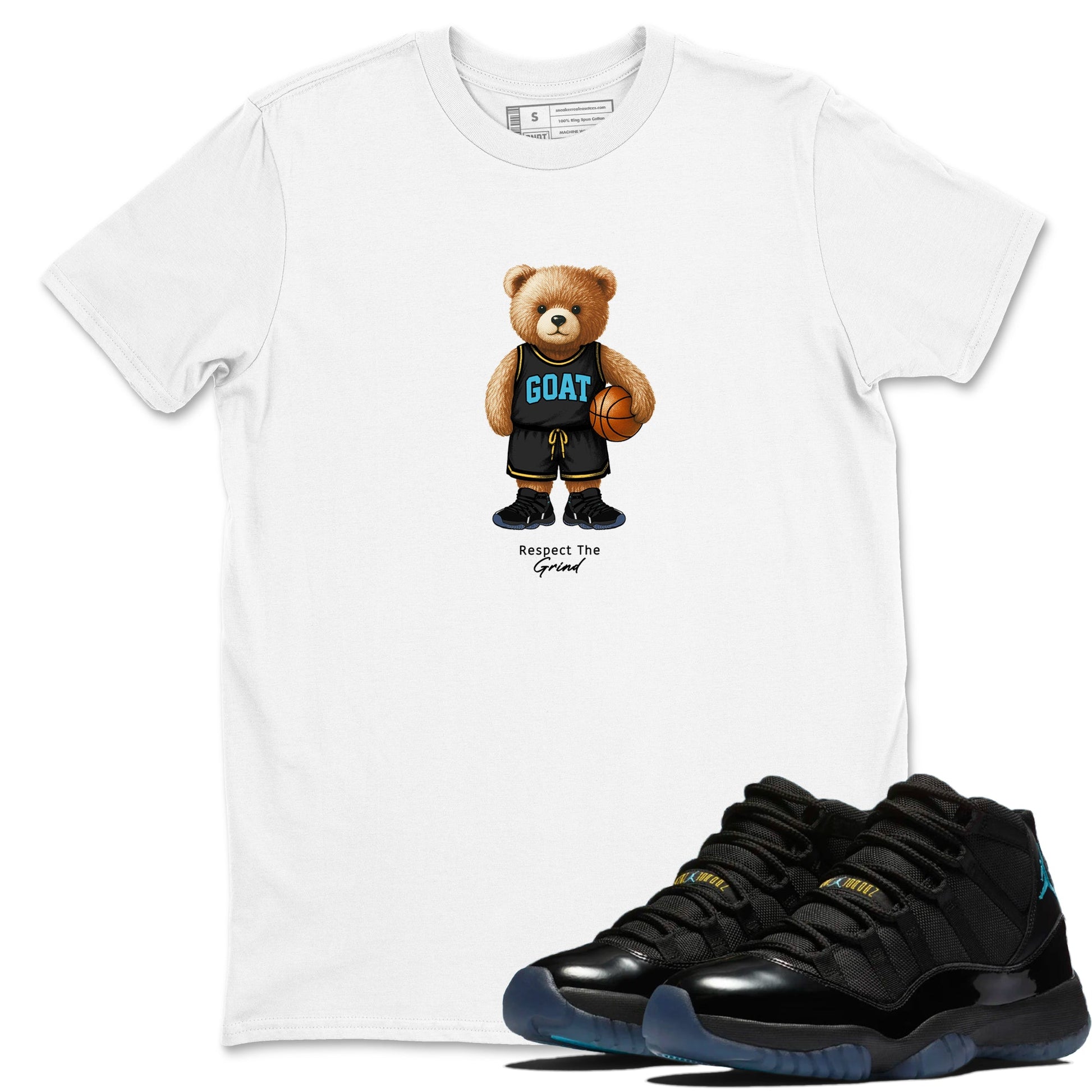 Basketball Graphic Tee – Sneaker Tees To Match Air Jordan 11 Gamma – GOAT Mode Graphic Tee White 1. Perfect for 11s Gamma releases 2025 colorways.