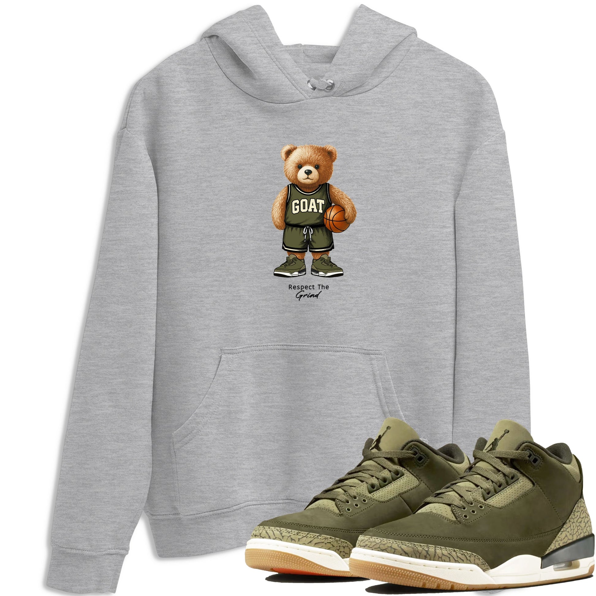 Basketball Graphic Tee – Sneaker Tees To Match Air Jordan 3 Family Affair – GOAT Mode Graphic Tee Heather Grey 1. Perfect for 3s Medium Olive releases 2025 colorways.