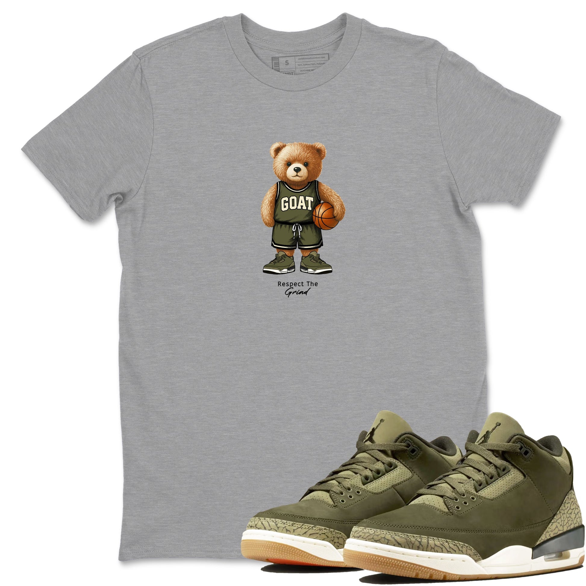 Basketball Graphic Tee – Sneaker Tees To Match Air Jordan 3 Family Affair – GOAT Mode Graphic Tee Heather Grey 1. Perfect for 3s Medium Olive releases 2025 colorways.