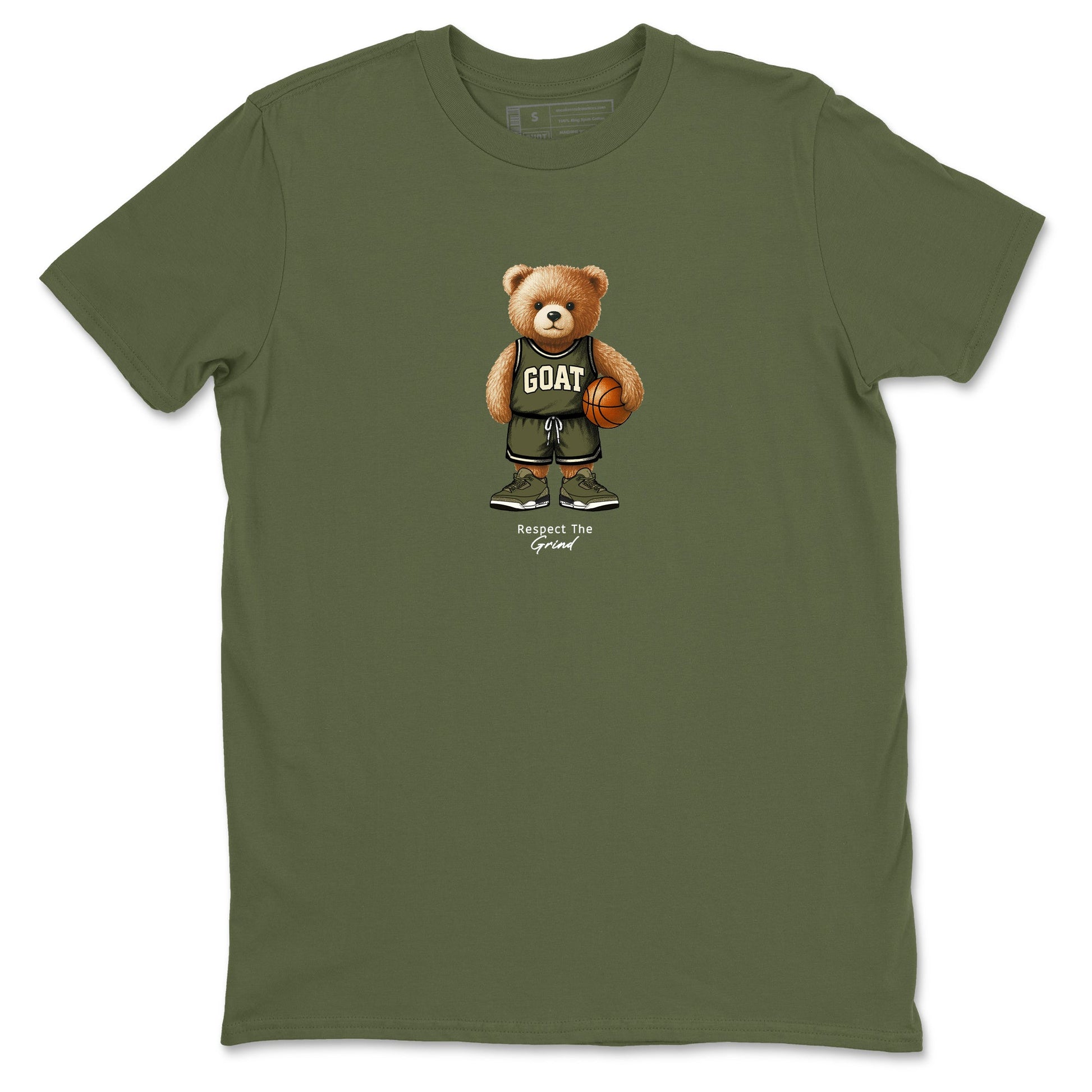 Basketball Graphic Tee – Sneaker Tees To Match Air Jordan 3 Family Affair – GOAT Mode Graphic Tee Military Green 2. Perfect for 3s Medium Olive releases 2025 colorways.