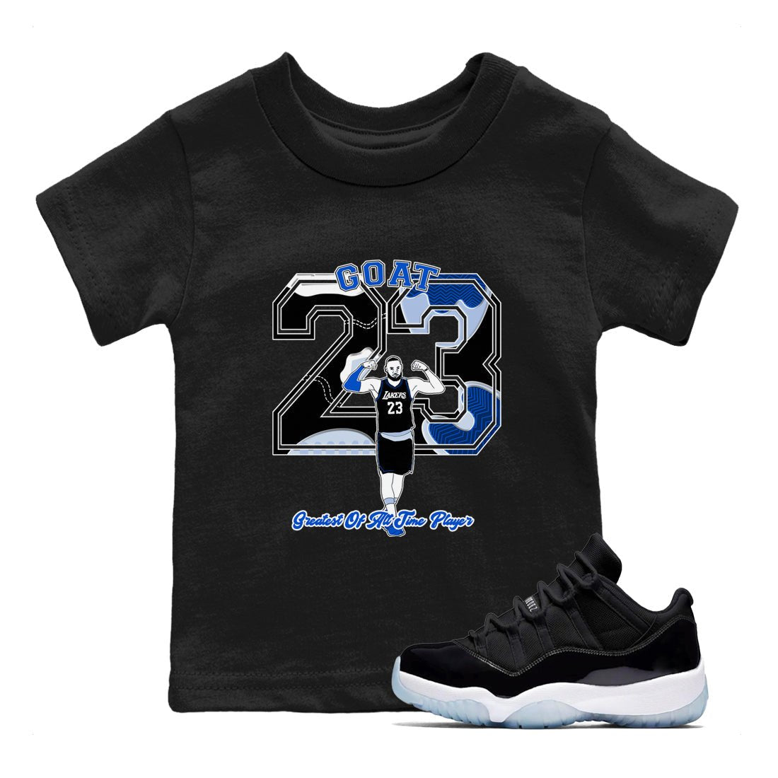 11s Black and Varsity Royal shirt to match jordans Goat Player sneaker tees Air Jordan 11 Black/Varsity Royal SNRT sneaker release tees baby toddler Black 1 cotton Shirt