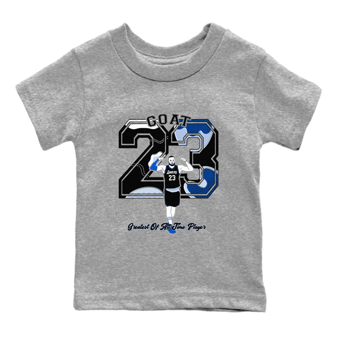 11s Black and Varsity Royal shirt to match jordans Goat Player sneaker tees Air Jordan 11 Black/Varsity Royal SNRT sneaker release tees baby toddler Heather Grey 2 cotton Shirt