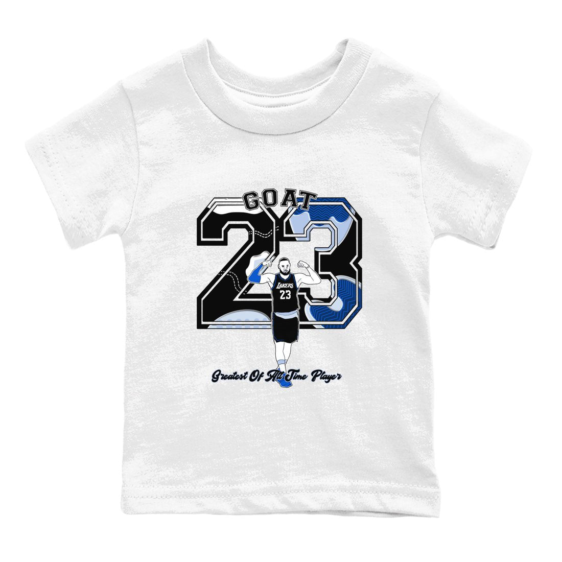 11s Black and Varsity Royal shirt to match jordans Goat Player sneaker tees Air Jordan 11 Black/Varsity Royal SNRT sneaker release tees baby toddler White 2 cotton Shirt