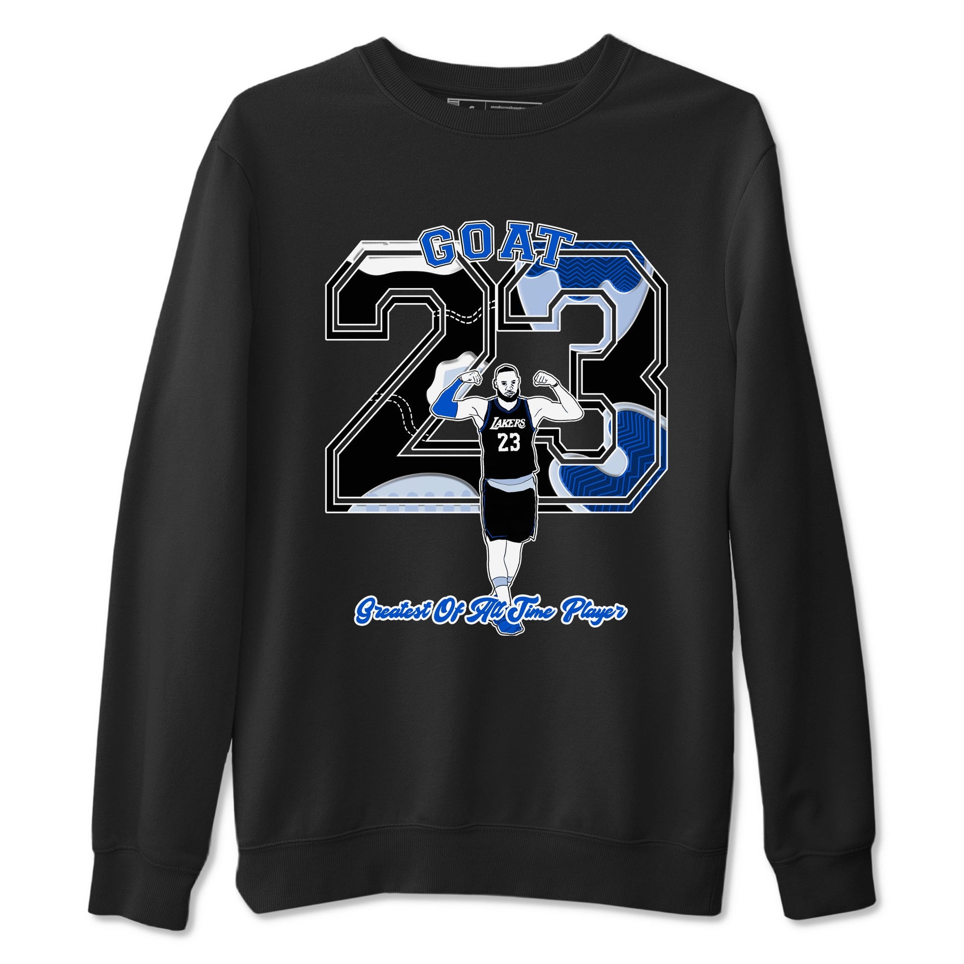 11s Black and Varsity Royal shirt to match jordans Goat Player sneaker tees Air Jordan 11 Black/Varsity Royal SNRT Sneaker Release Tees unisex cotton Black 2 crew neck shirt