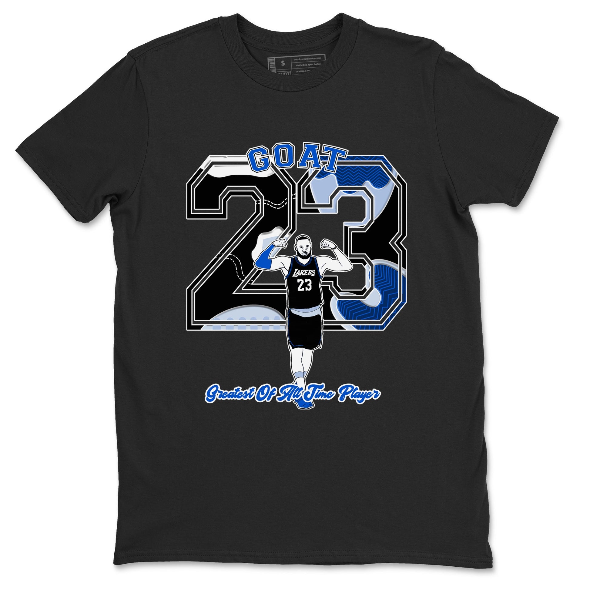 11s Black and Varsity Royal shirt to match jordans Goat Player sneaker tees Air Jordan 11 Black/Varsity Royal SNRT Sneaker Release Tees unisex cotton Black 2 crew neck shirt