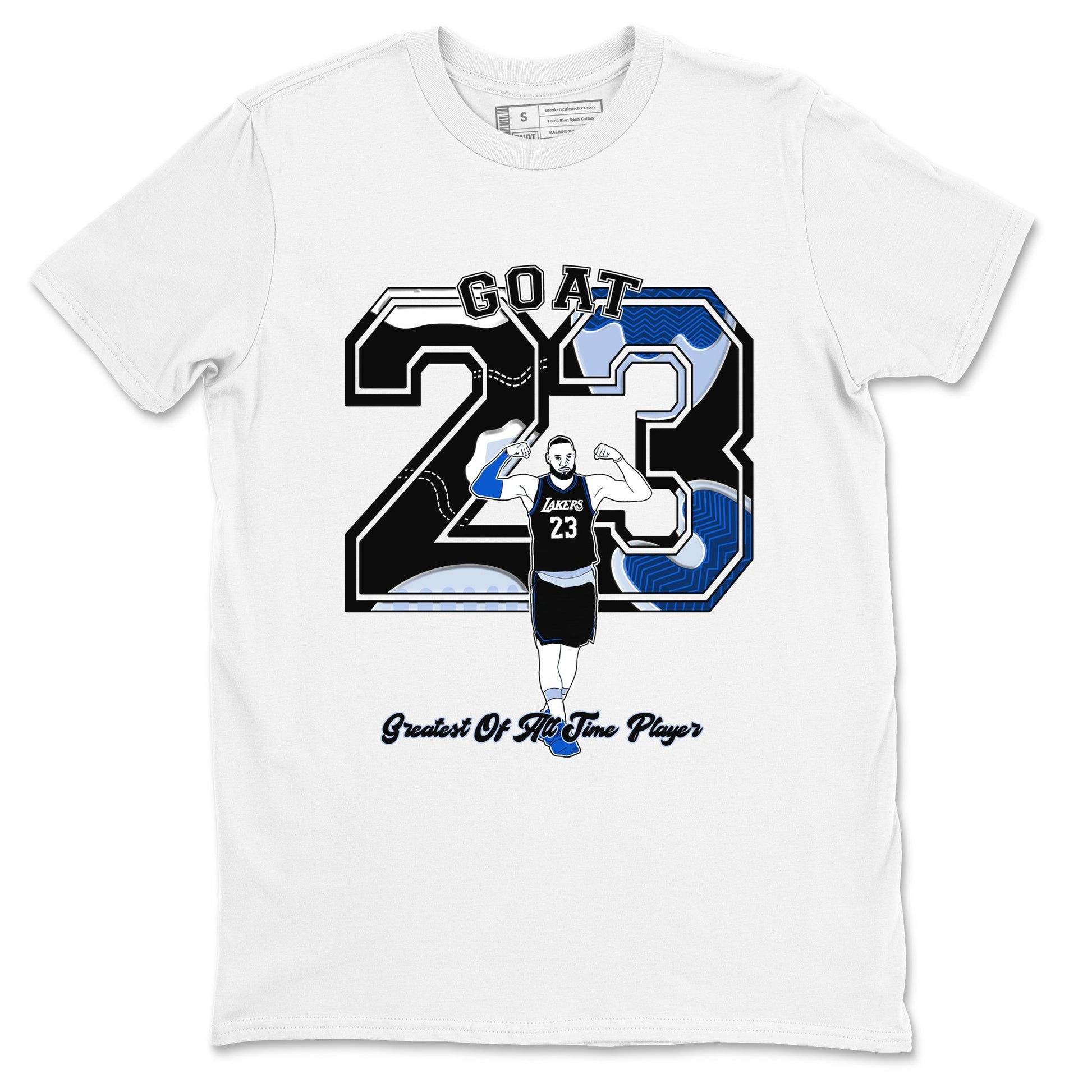 11s Black and Varsity Royal shirt to match jordans Goat Player sneaker tees Air Jordan 11 Black/Varsity Royal SNRT Sneaker Release Tees unisex cotton White 2 crew neck shirt