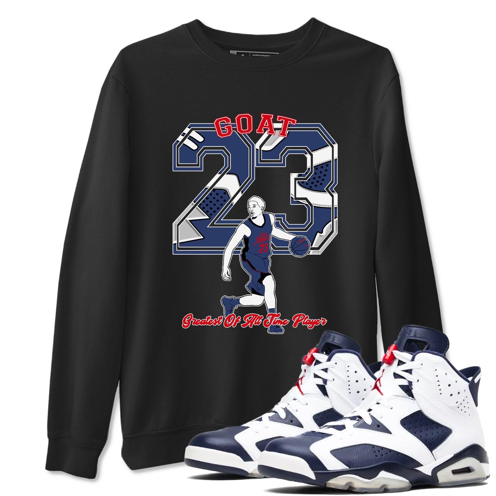 AJ6 White And Midnight Navy shirt to match jordans Goat Player sneaker tees Air Jordan 6 Olympic SNRT Sneaker Release Tees unisex cotton Black 1 crew neck shirt