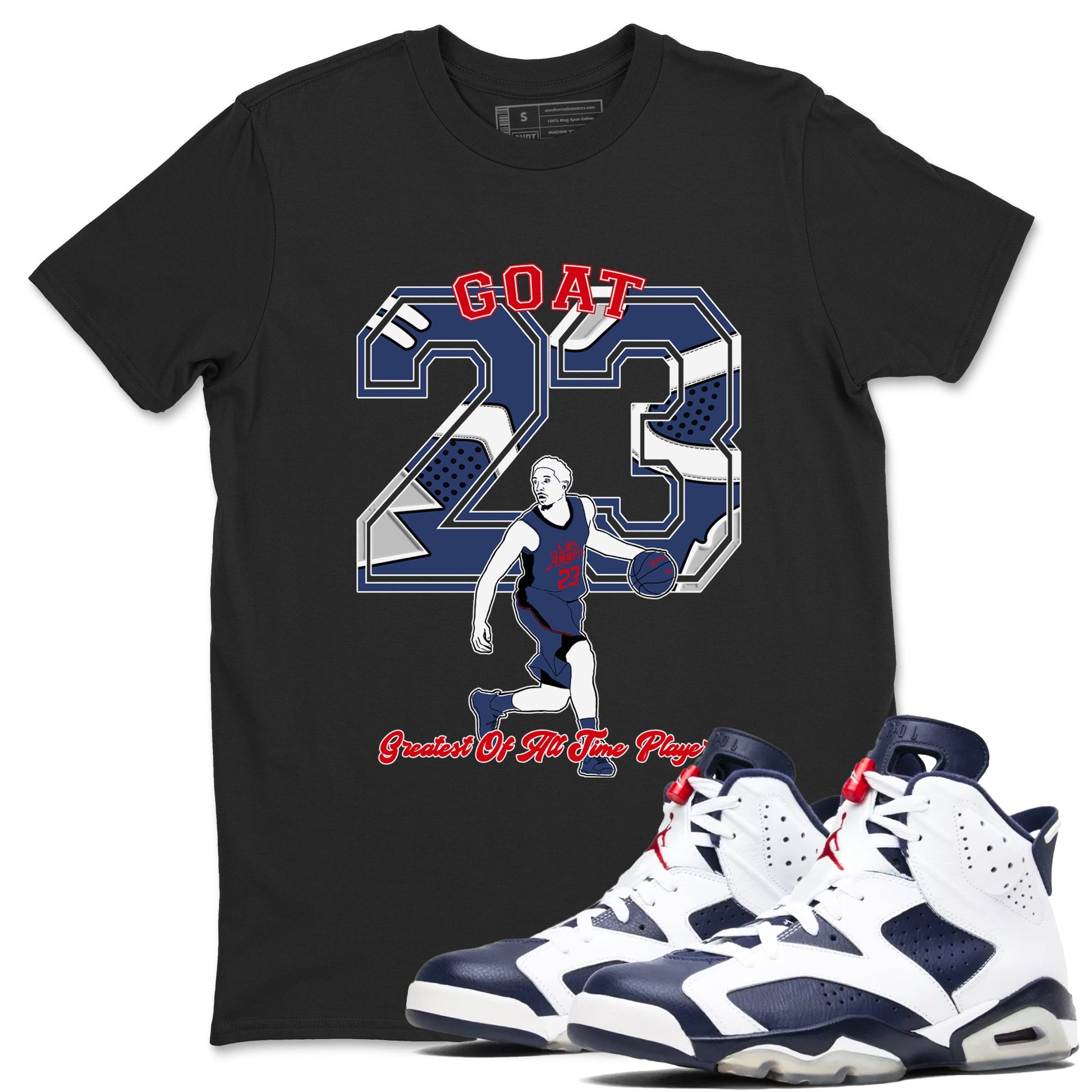 AJ6 White And Midnight Navy shirt to match jordans Goat Player sneaker tees Air Jordan 6 Olympic SNRT Sneaker Release Tees unisex cotton Black 1 crew neck shirt