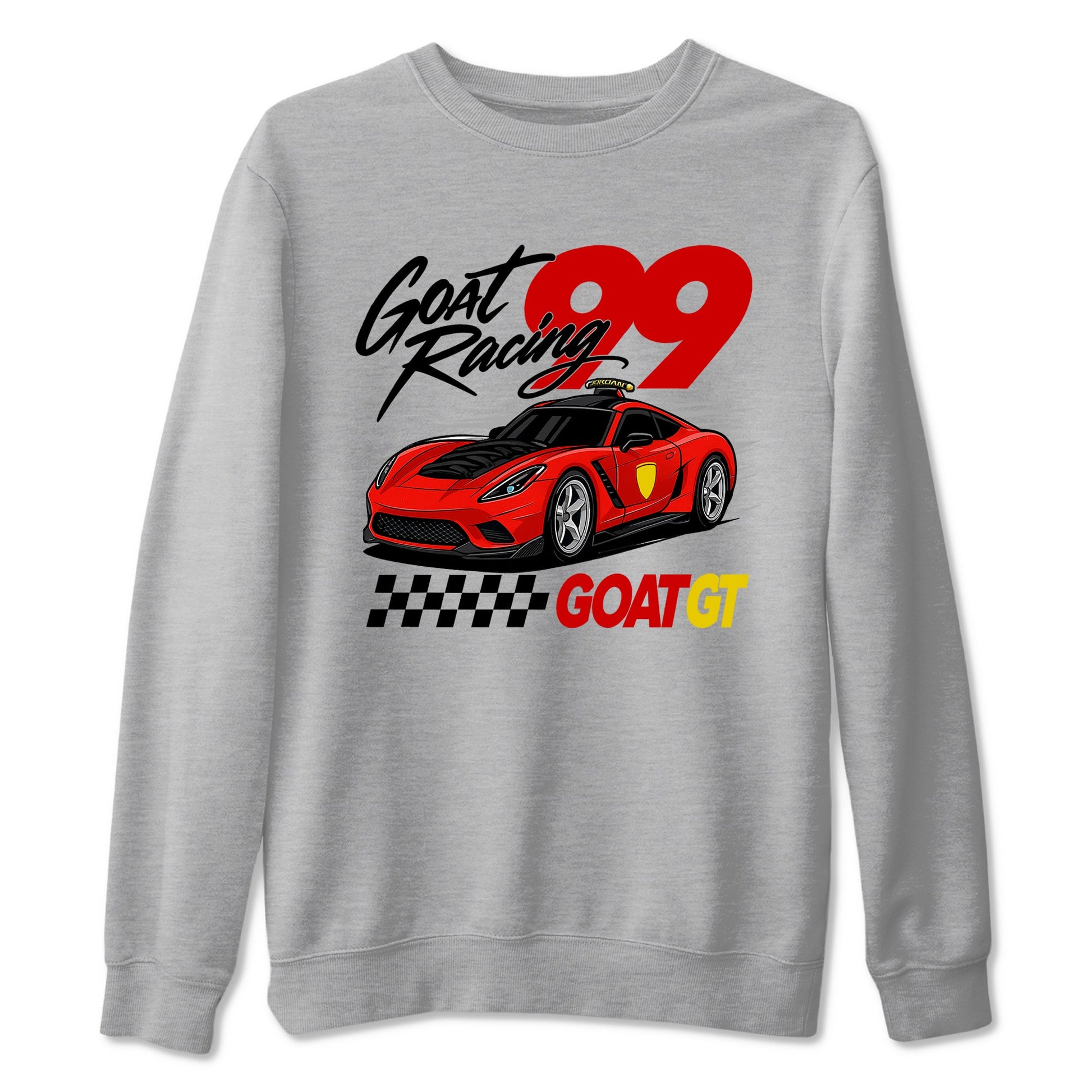 Goat Racing sneaker match t-shirt styled to complete your fit with the Air Jordan 14 Challenge Red sneakers, graphic shirts in Heather Grey 2.