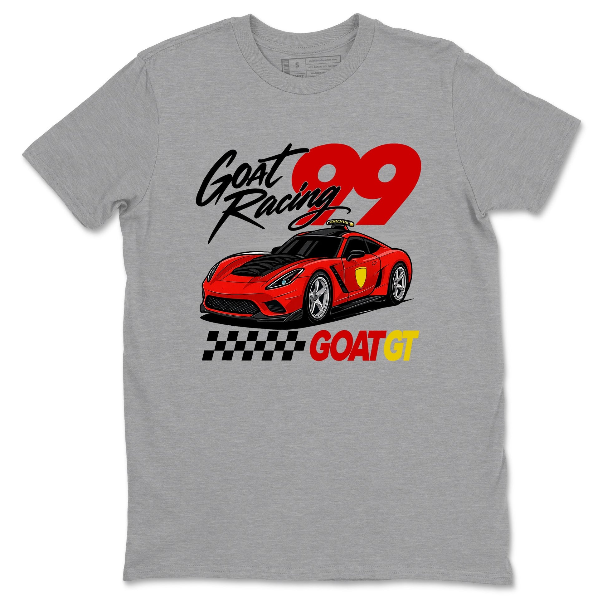 Goat Racing sneaker match t-shirt styled to complete your fit with the Air Jordan 14 Challenge Red sneakers, graphic shirts in Heather Grey 2.