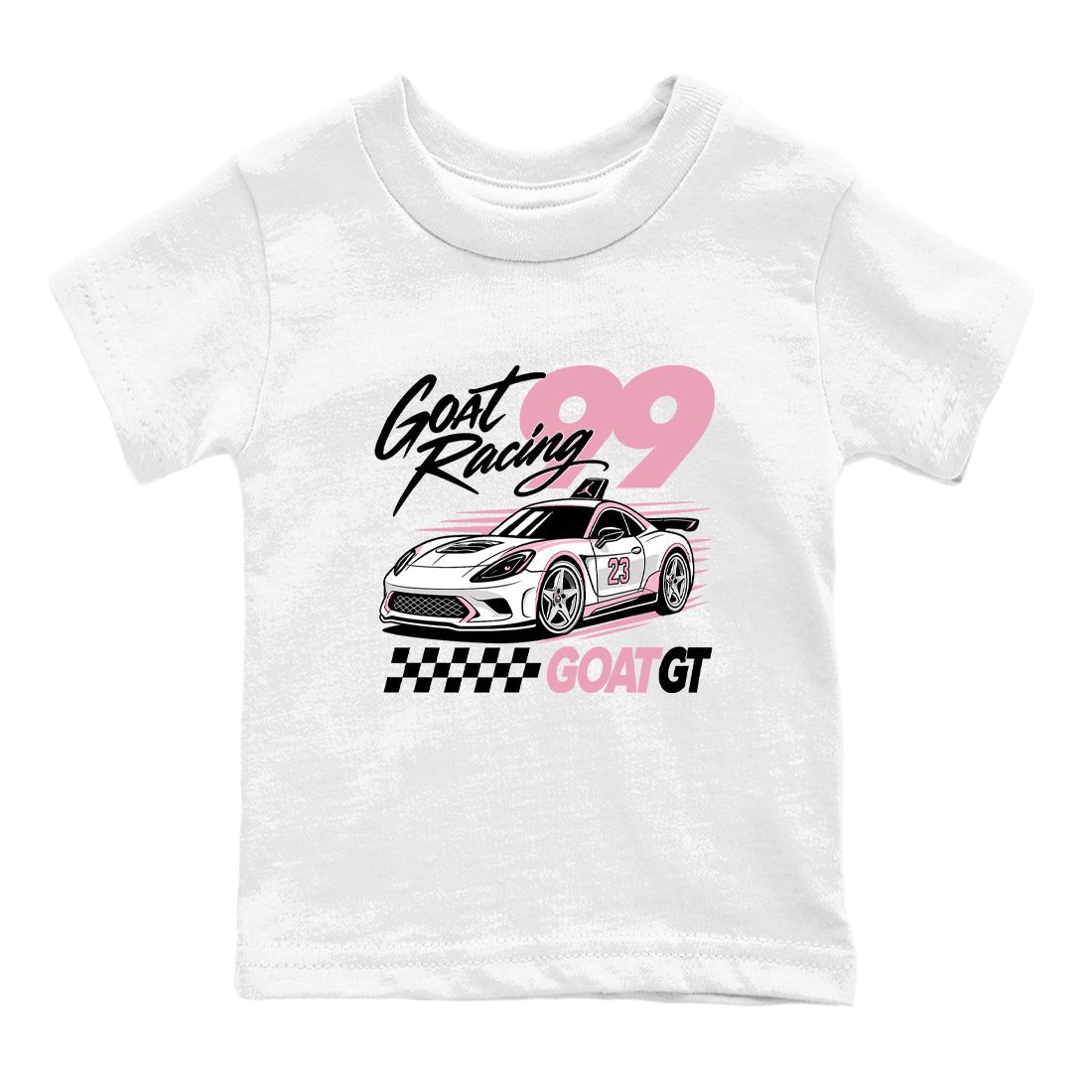 Goat Racing baby and kids t-shirt crafted for little sneakerheads to shine with the Air Jordan 5 35th Anniversary sneakers, displayed in White 2.