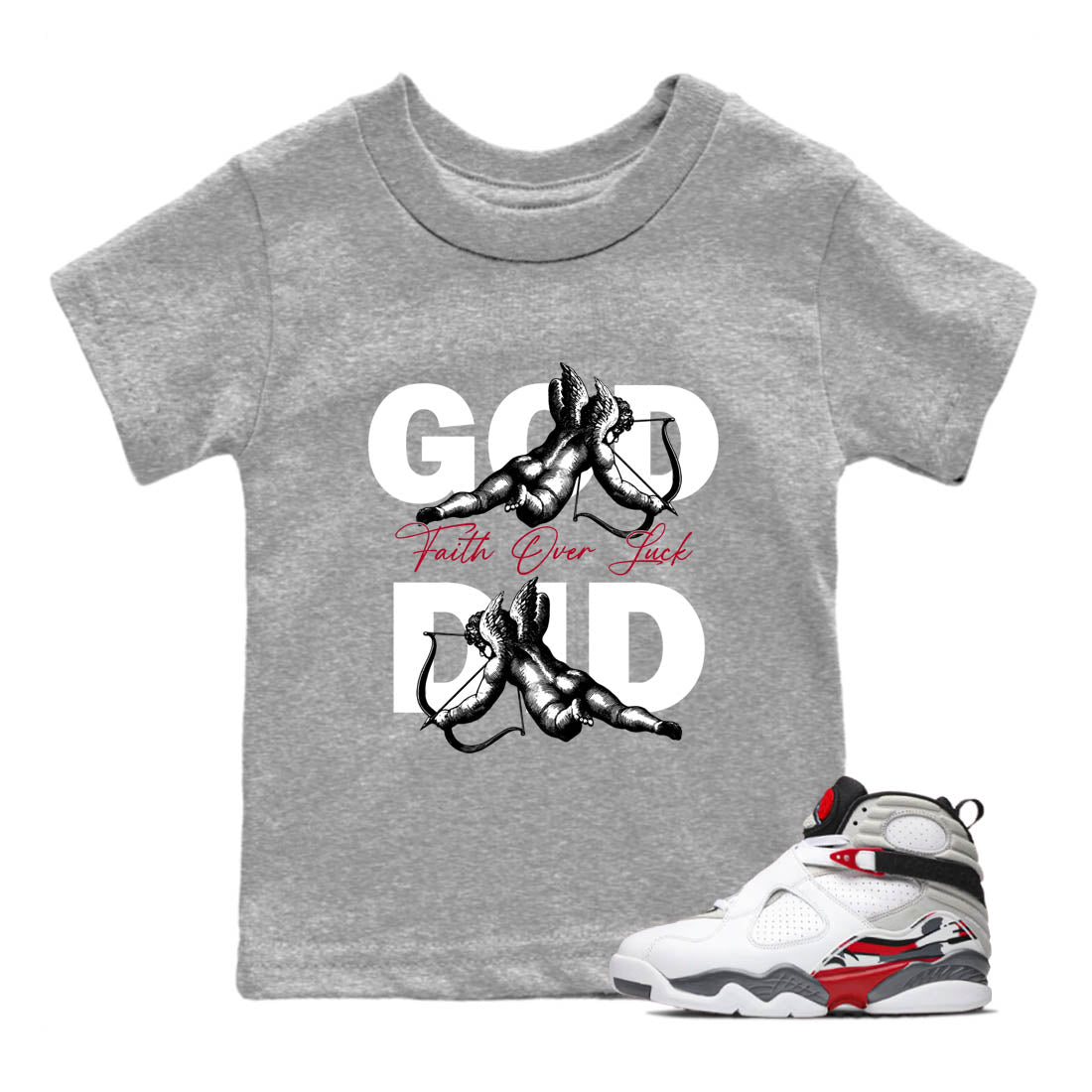 Sneaker Threads – Sneaker Tees To Match Air Jordan 8 Bunny – God Did Youth Graphic Tee Heather Grey 1. Perfect for Jordan releases 2025 colorways.