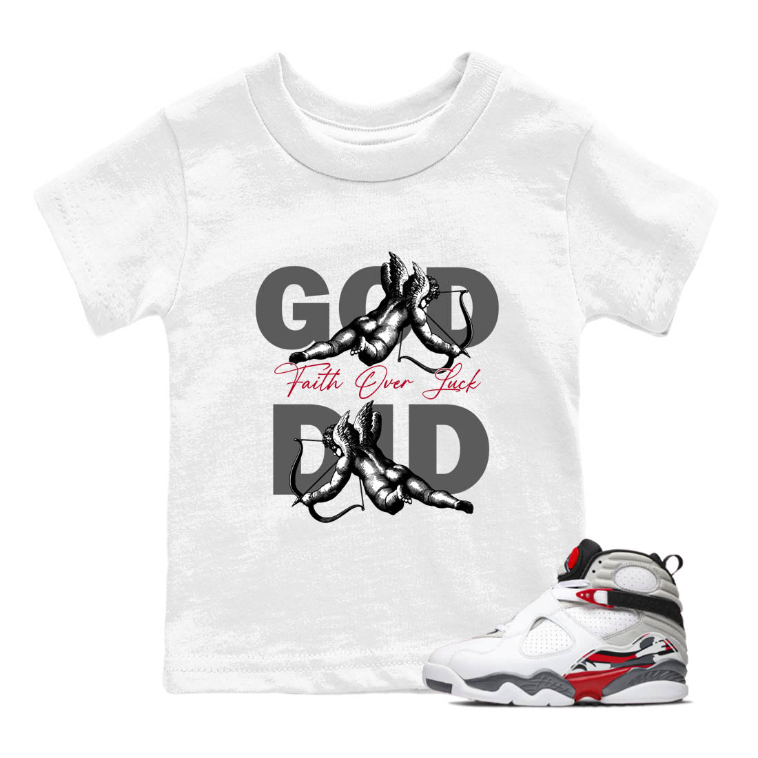 Sneaker Threads – Sneaker Tees To Match Air Jordan 8 Bunny – God Did Youth Graphic Tee White 1. Perfect for Jordan releases 2025 colorways.