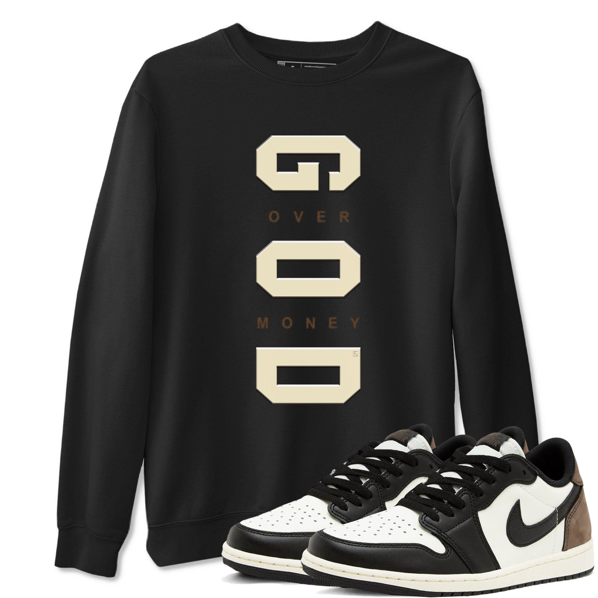 1s Mocha shirts to match jordans God Over Money sneaker match tees Air Jordan 1 Mocha match shoes to clothes SNRT Sneaker Tees unisex cotton Black 1 shirts
