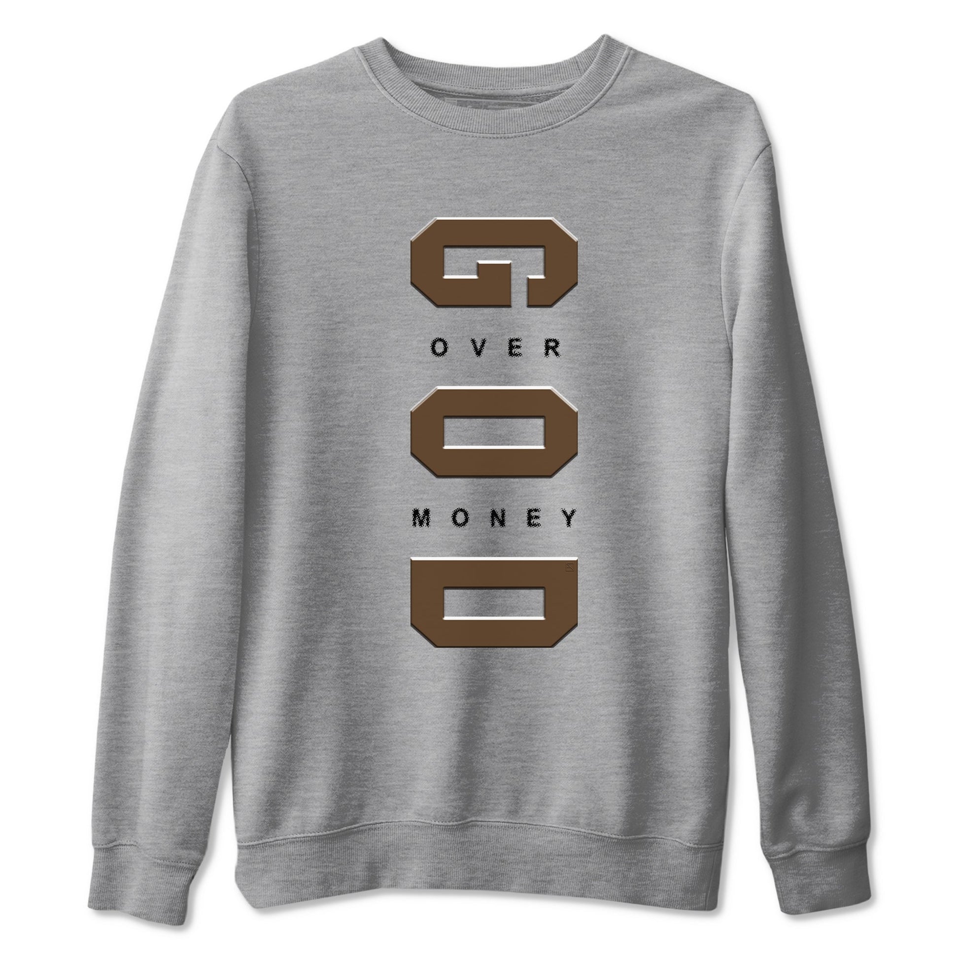 1s Mocha shirts to match jordans God Over Money sneaker match tees Air Jordan 1 Mocha match shoes to clothes SNRT Sneaker Tees unisex cotton Heather Grey 2 shirts