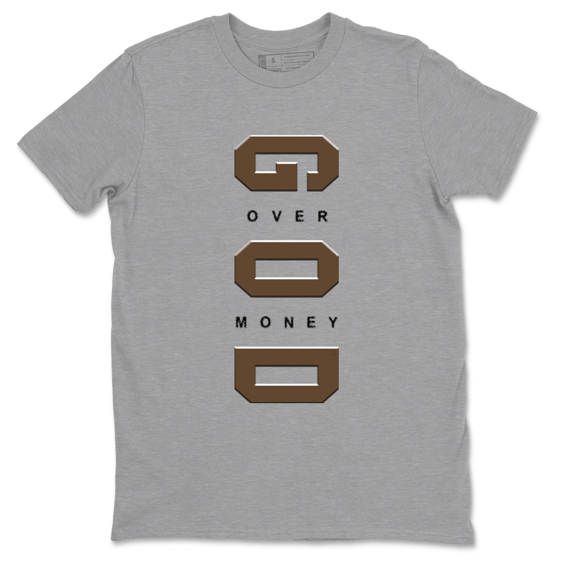 1s Mocha shirts to match jordans God Over Money sneaker match tees Air Jordan 1 Mocha match shoes to clothes SNRT Sneaker Tees unisex cotton Heather Grey 2 shirts
