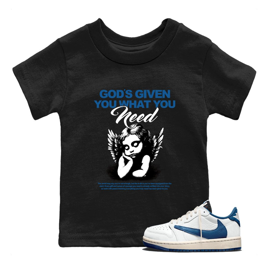 Sneaker match tees – Streetwear Graphic Tees Air Jordan 1 Travis Scott Fragment Sneakers – God's Given You What You Need Kids Craphic T-Shirt Black 1