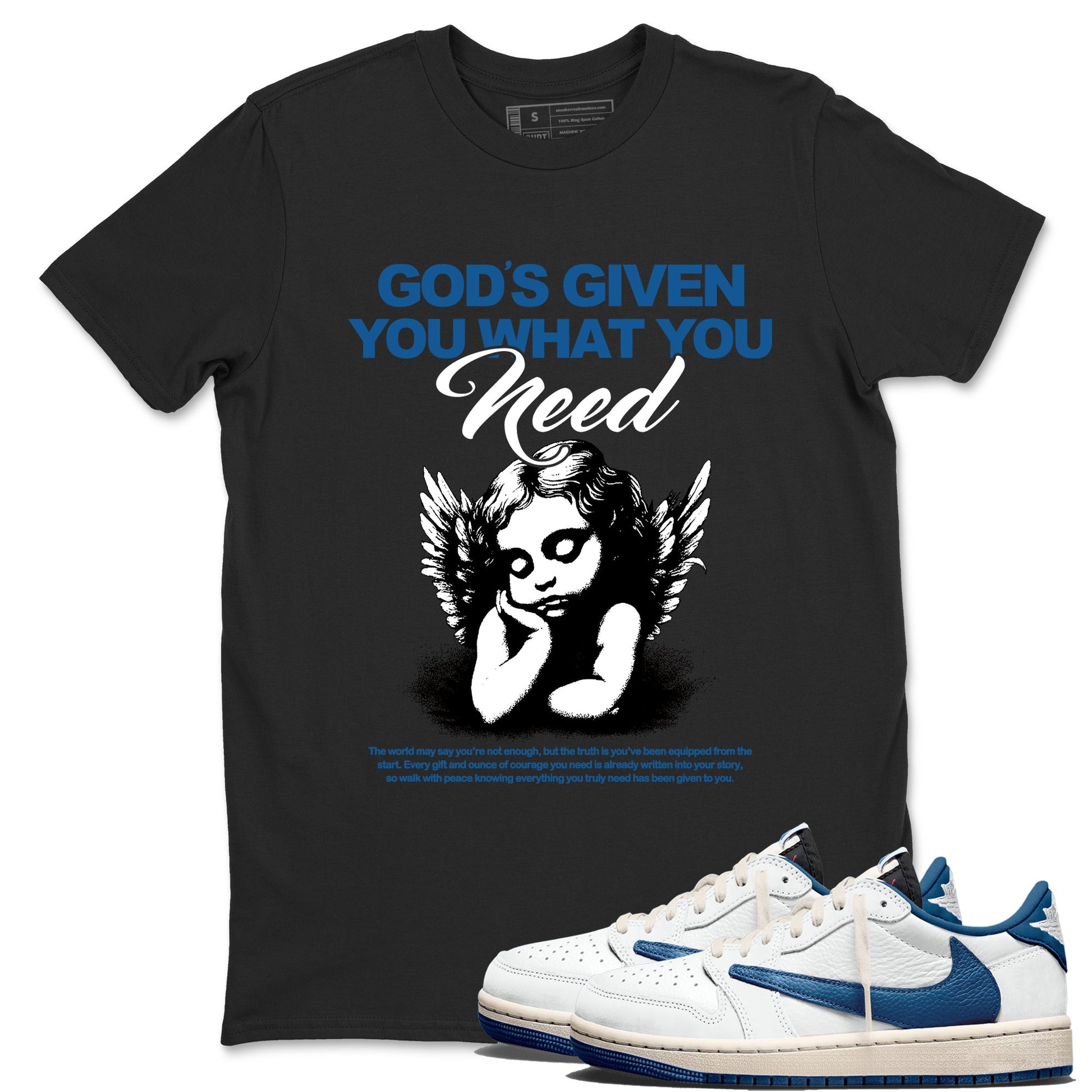 Sneaker match tees – Streetwear Graphic Tees Air Jordan 1 Travis Scott Fragment Sneakers – God's Given You What You Need Graphic Tee Black 1