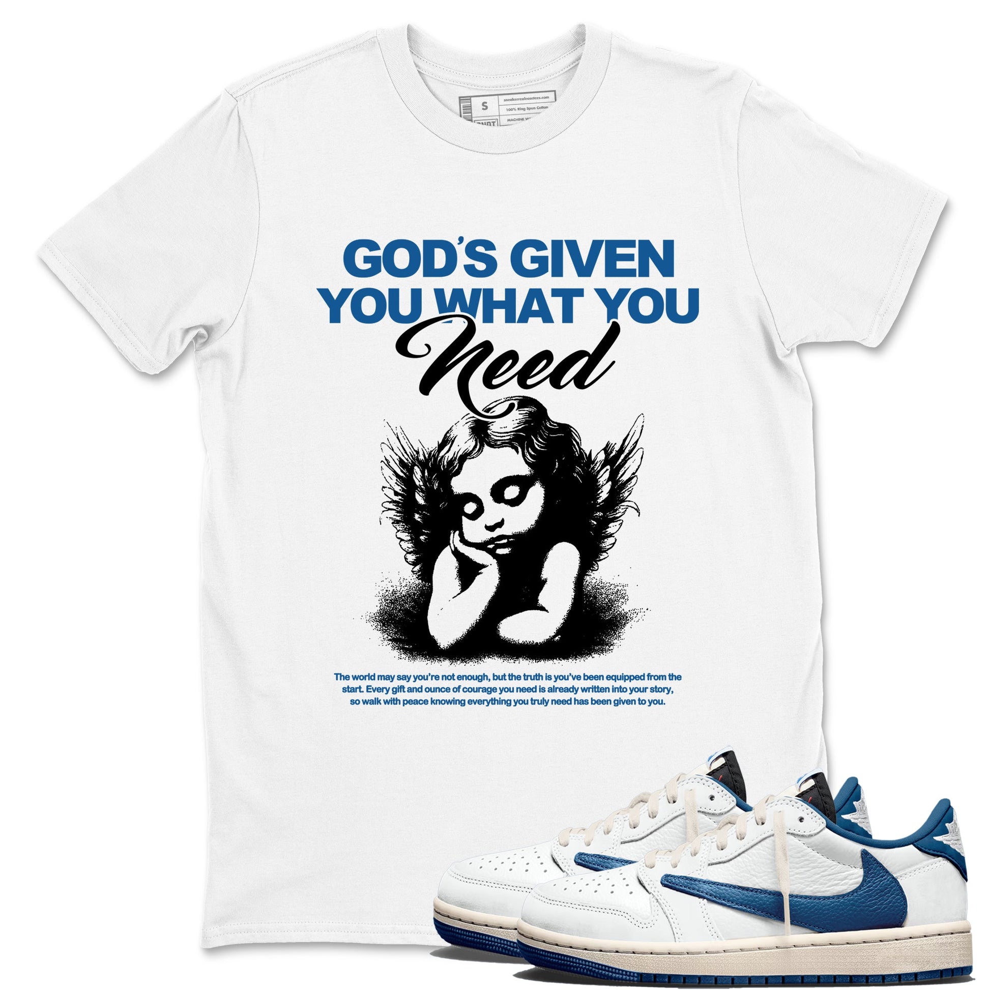 Sneaker match tees – Streetwear Graphic Tees Air Jordan 1 Travis Scott Fragment Sneakers – God's Given You What You Need Graphic Tee White 1