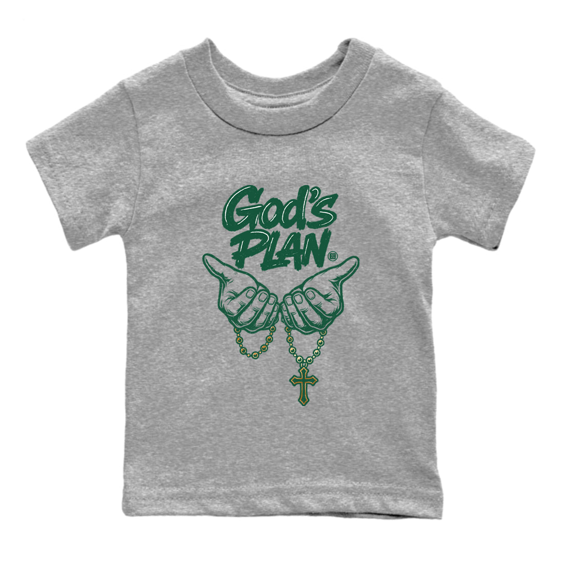 Sneaker Threads – Sneaker Tees To Match Air Jordan 1 Pro Green – God's Plan Youth Graphic Tee Heather Grey 2. Perfect for Jordan releases 2025 colorways.