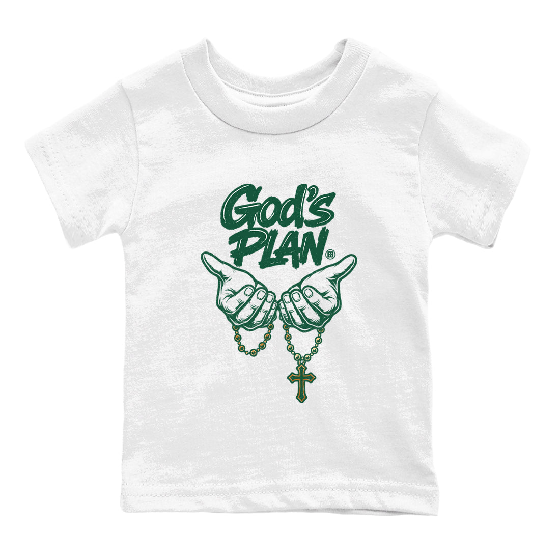 Sneaker Threads – Sneaker Tees To Match Air Jordan 1 Pro Green – God's Plan Youth Graphic Tee White 2. Perfect for Jordan releases 2025 colorways.