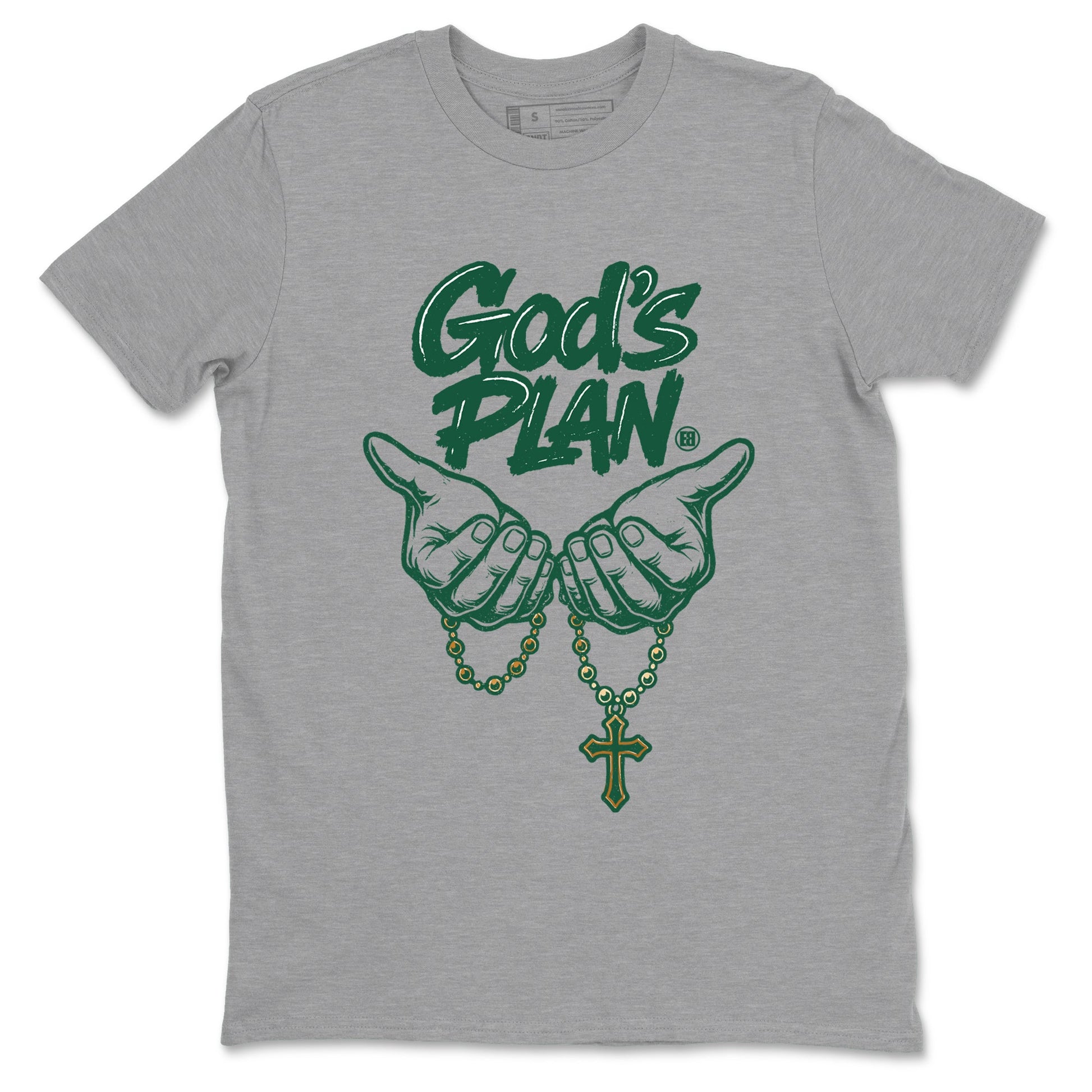 Sneaker Threads – Sneaker Tees To Match Air Jordan 1 Pro Green – God's Plan Graphic Tee Heather Grey 2. Perfect for Jordan releases 2025 colorways.