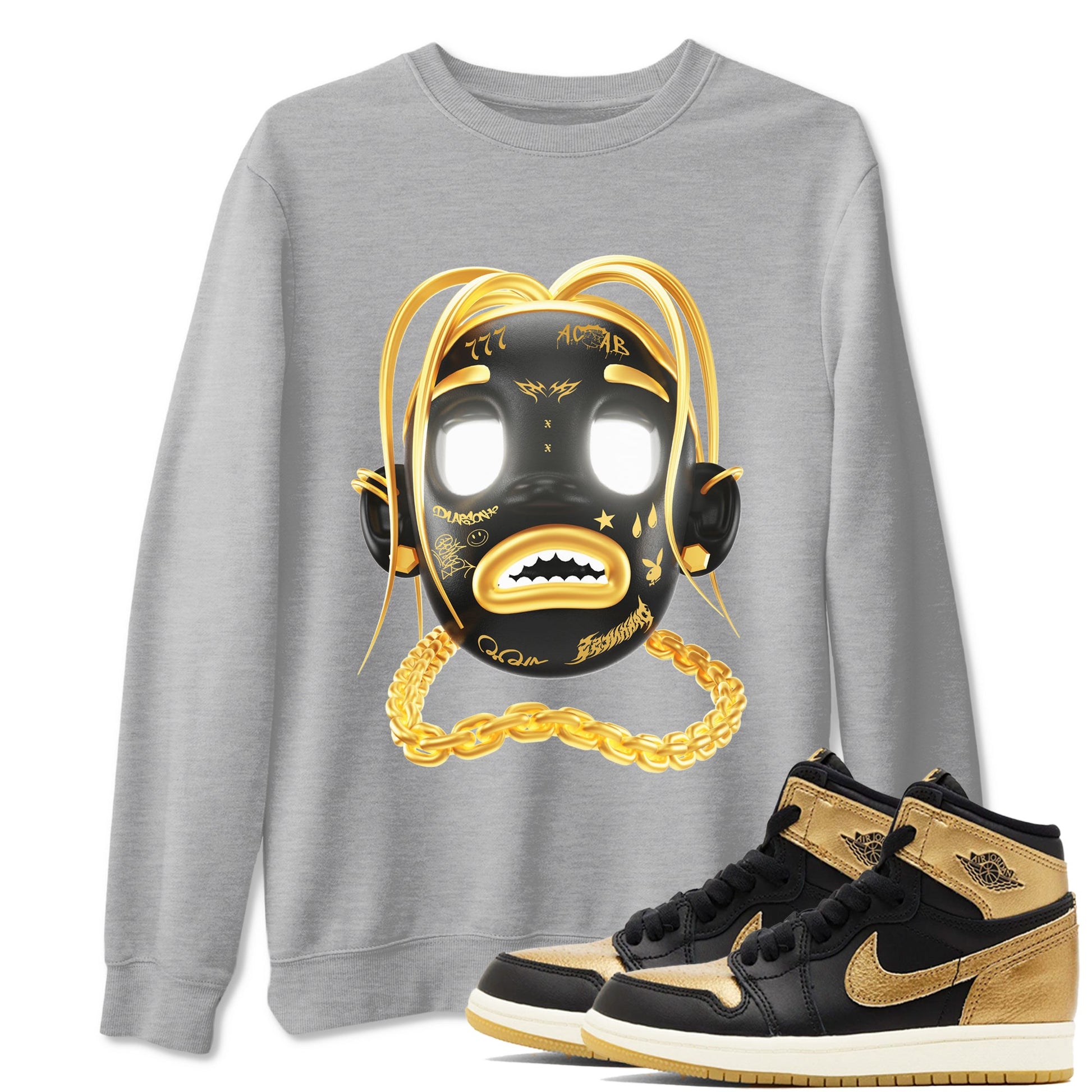 1s Black Metallic Gold shirts to match jordans Goosebumps Boy sneaker match tees Air Jordan 1 Black Metallic Gold SNRT Sneaker Tees streetwear brand Heather Grey 1 unisex cotton tee