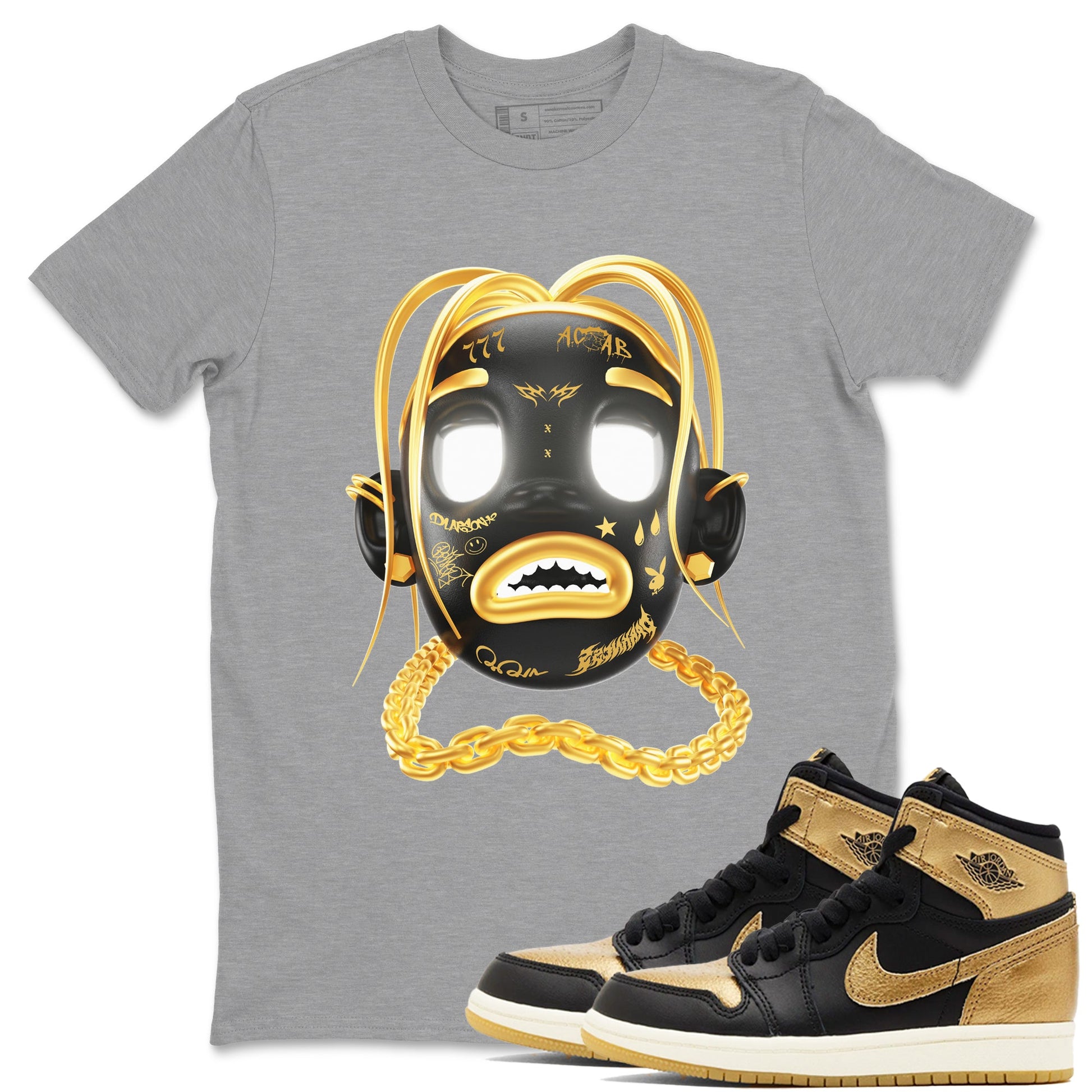 1s Black Metallic Gold shirts to match jordans Goosebumps Boy sneaker match tees Air Jordan 1 Black Metallic Gold SNRT Sneaker Tees streetwear brand Heather Grey 1 unisex cotton tee