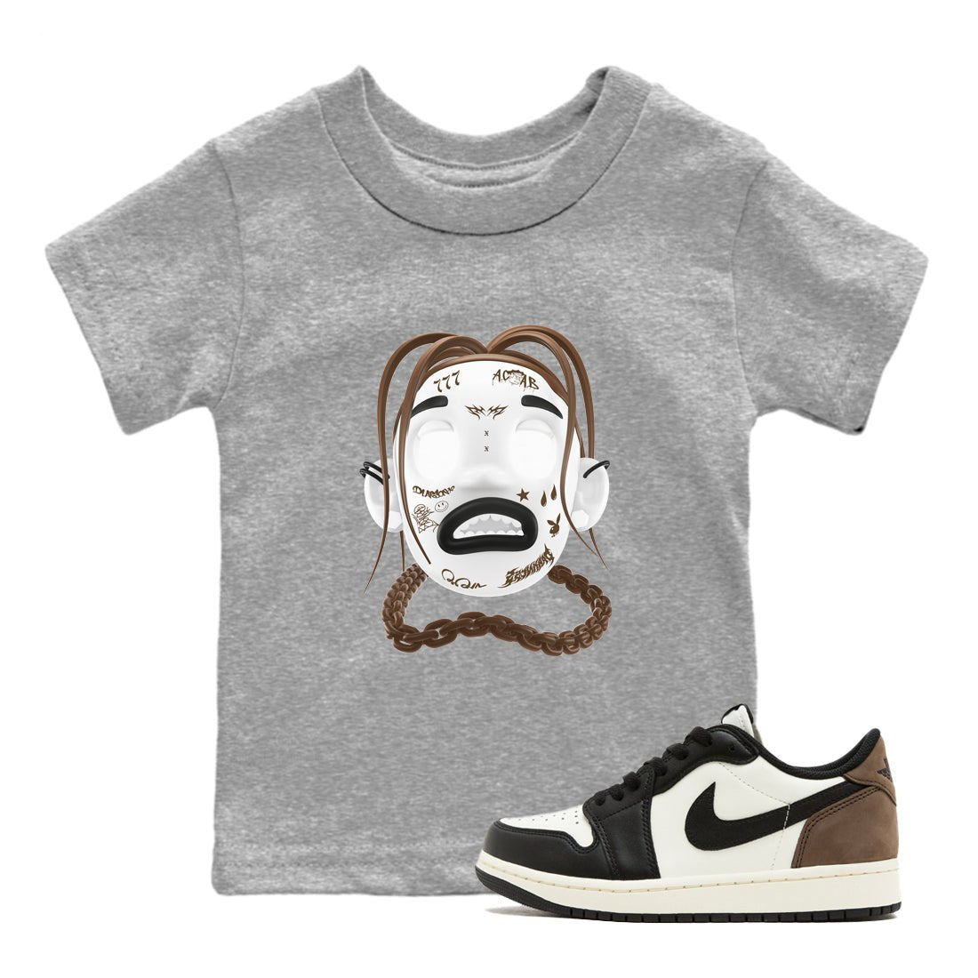 1s Low OG Mocha shirts to match jordans Goosebumps Boy sneaker match tees Air Jordan 1 Mocha match shoes to clothes SNRT Sneaker Tees Youth Baby Heather Grey 1 tee
