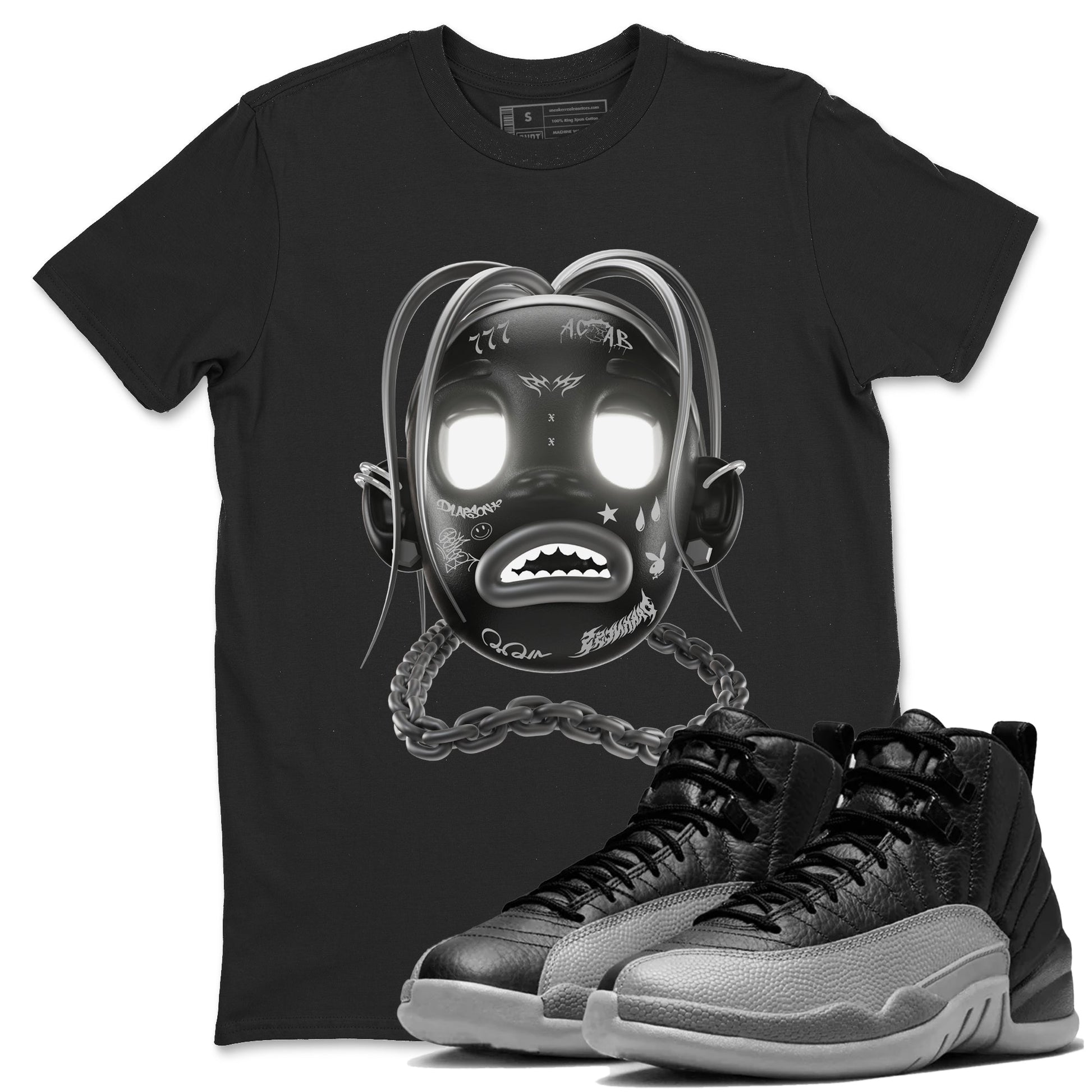 12s Black Wolf Grey shirts to match jordans Goosebumps Boy sneaker match tees Air Jordan 12 Barons match shoes to clothes SNRT Sneaker Tees unisex cotton Black 1 shirts
