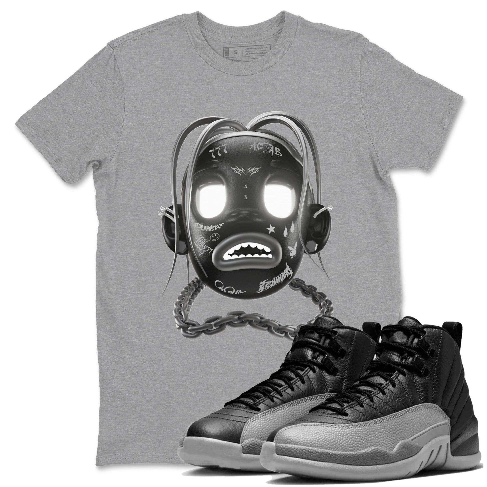 12s Black Wolf Grey shirts to match jordans Goosebumps Boy sneaker match tees Air Jordan 12 Barons match shoes to clothes SNRT Sneaker Tees unisex cotton Heather Grey 1 shirts