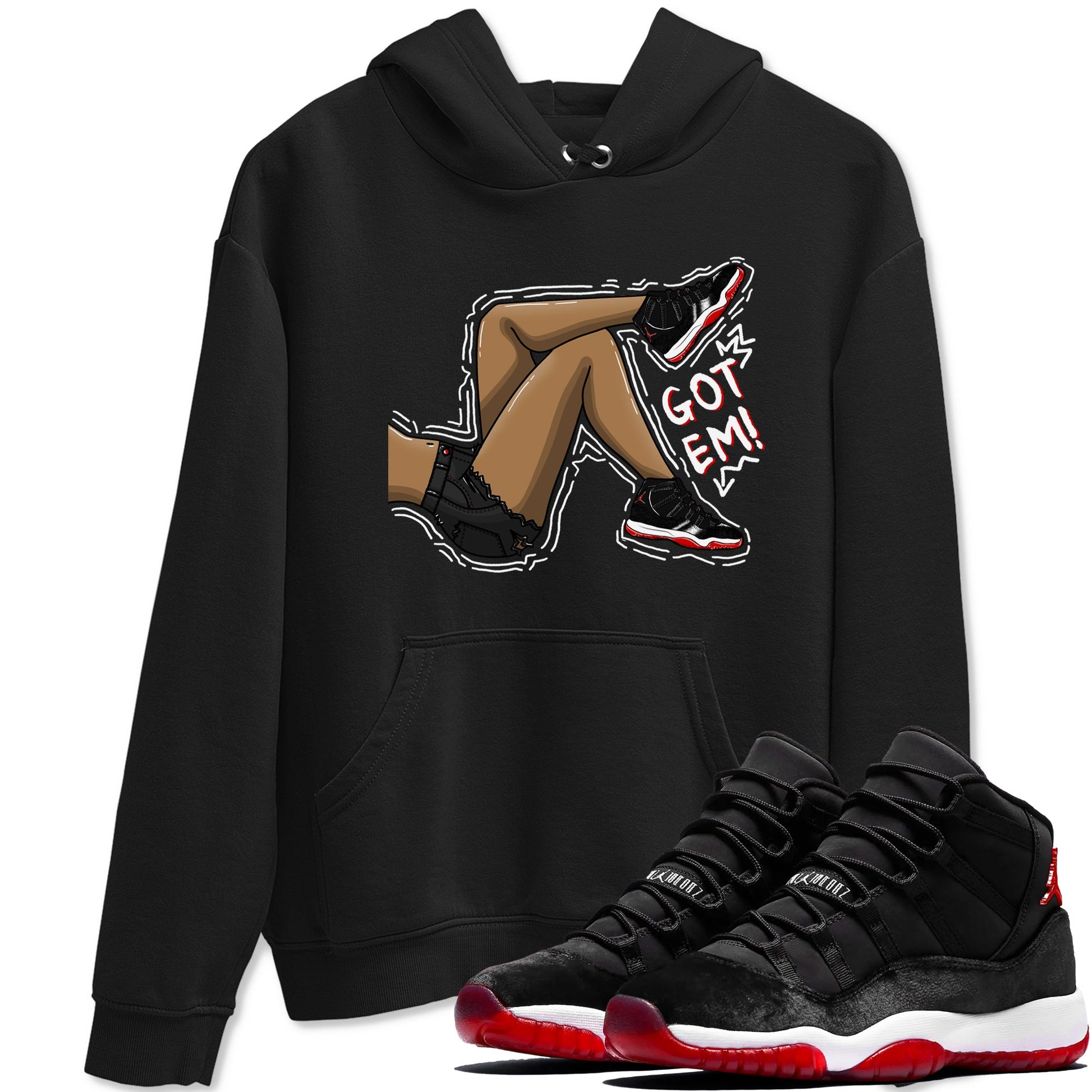 11s Bred Velvet shirts to match jordans Got Em Legs sneaker match tees Air Jordan 11 Bred Velvet match shoes to clothes SNRT Sneaker Tees unisex cotton Black 1 shirts
