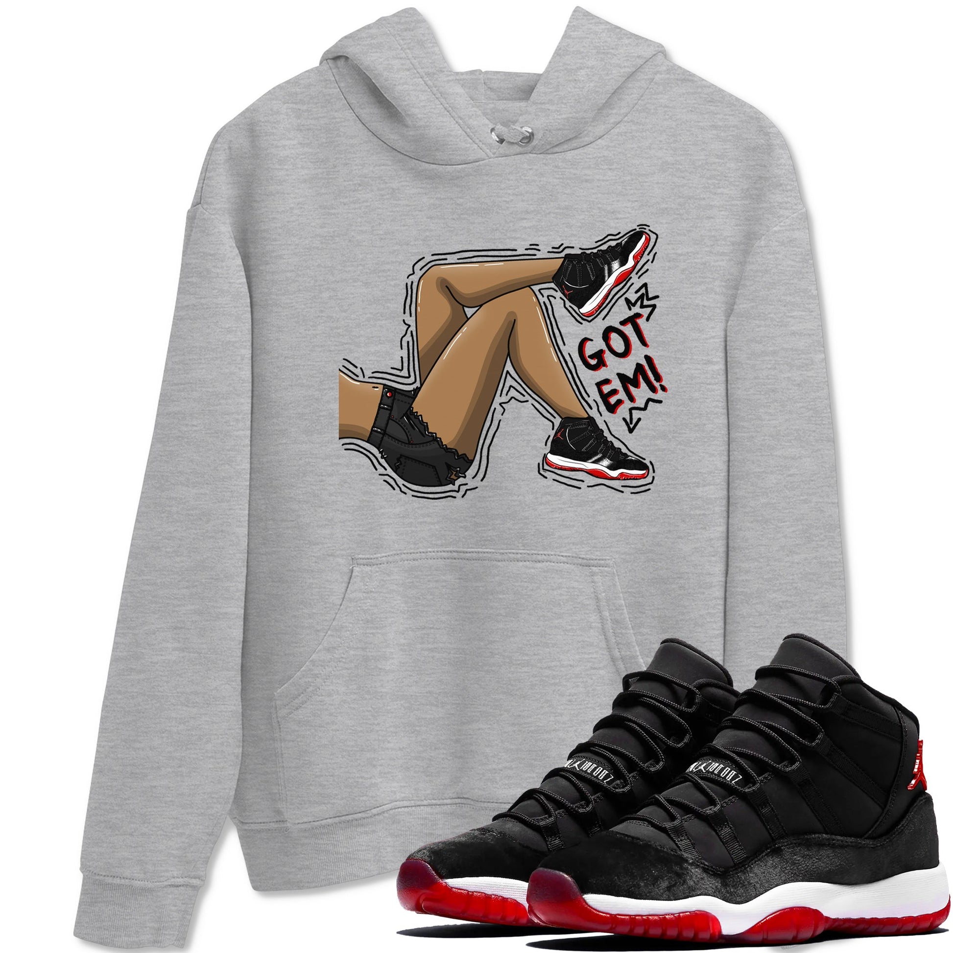 11s Bred Velvet shirts to match jordans Got Em Legs sneaker match tees Air Jordan 11 Bred Velvet match shoes to clothes SNRT Sneaker Tees unisex cotton Heather Grey 1 shirts