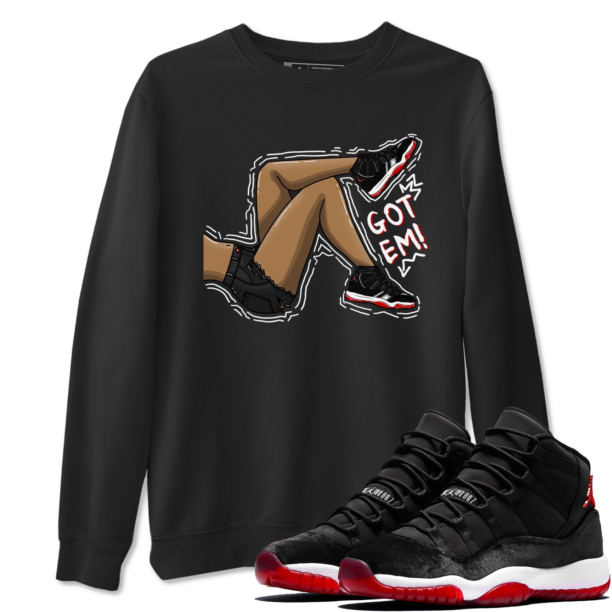 11s Bred Velvet shirts to match jordans Got Em Legs sneaker match tees Air Jordan 11 Bred Velvet match shoes to clothes SNRT Sneaker Tees unisex cotton Black 1 shirts