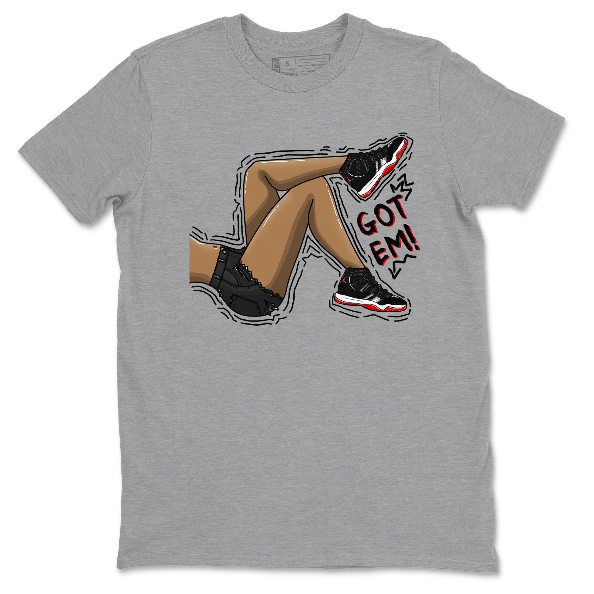 11s Bred Velvet shirts to match jordans Got Em Legs sneaker match tees Air Jordan 11 Bred Velvet match shoes to clothes SNRT Sneaker Tees unisex cotton Heather Grey 2 shirts