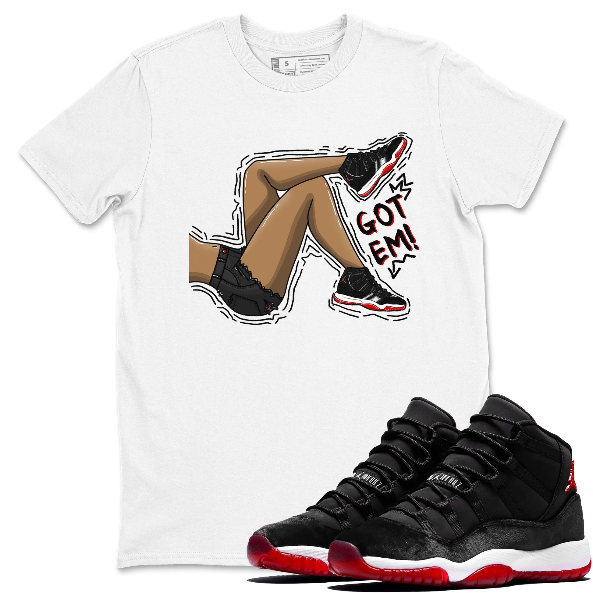 11s Bred Velvet shirts to match jordans Got Em Legs sneaker match tees Air Jordan 11 Bred Velvet match shoes to clothes SNRT Sneaker Tees unisex cotton White 1 shirts