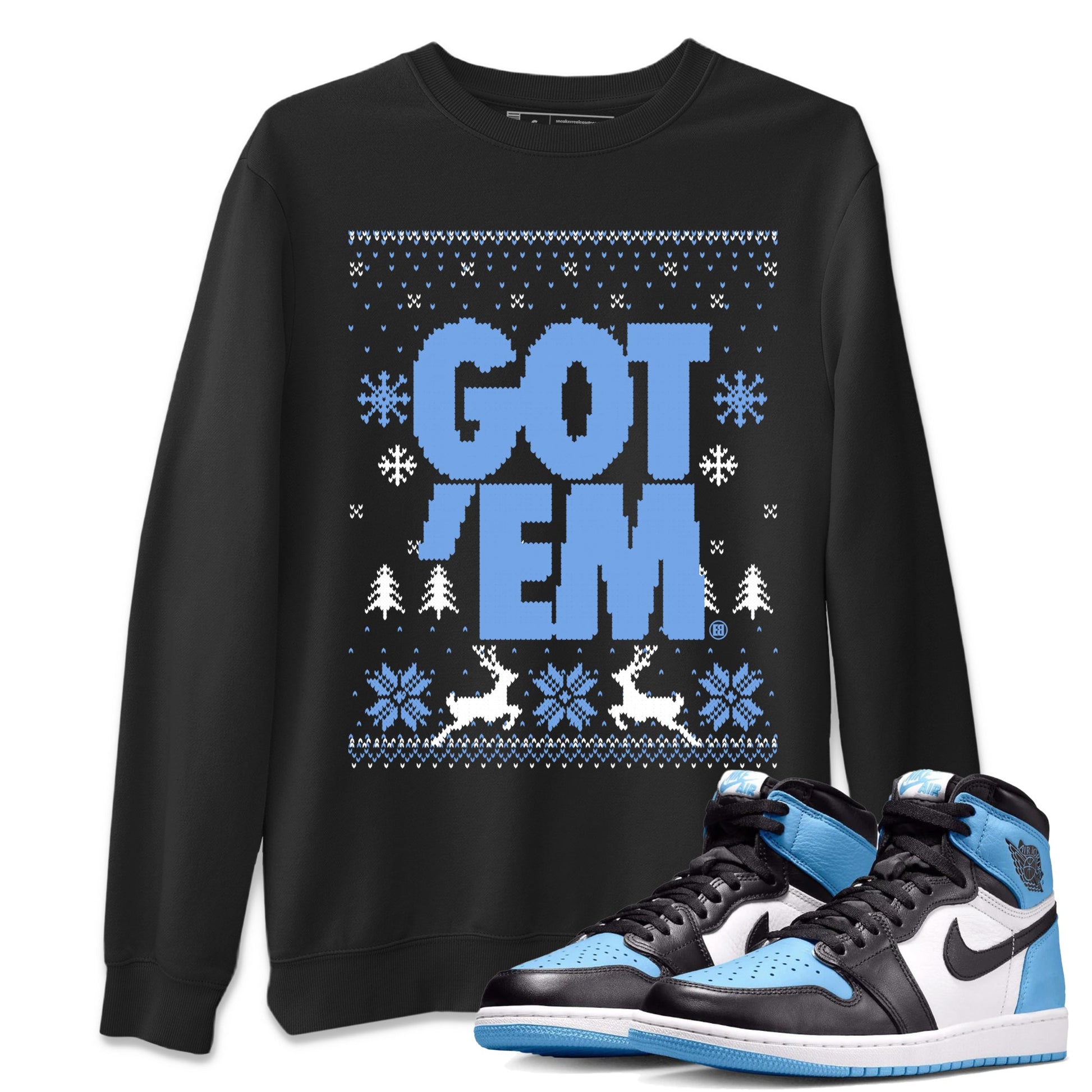 1s UNC Toe shirts to match jordans Christmas Gift Got Em Ugly Sweater sneaker match tees Air Jordan 1 High OG UNC Toe match shoes to clothes SNRT Sneaker Tees unisex cotton Black 1 shirts