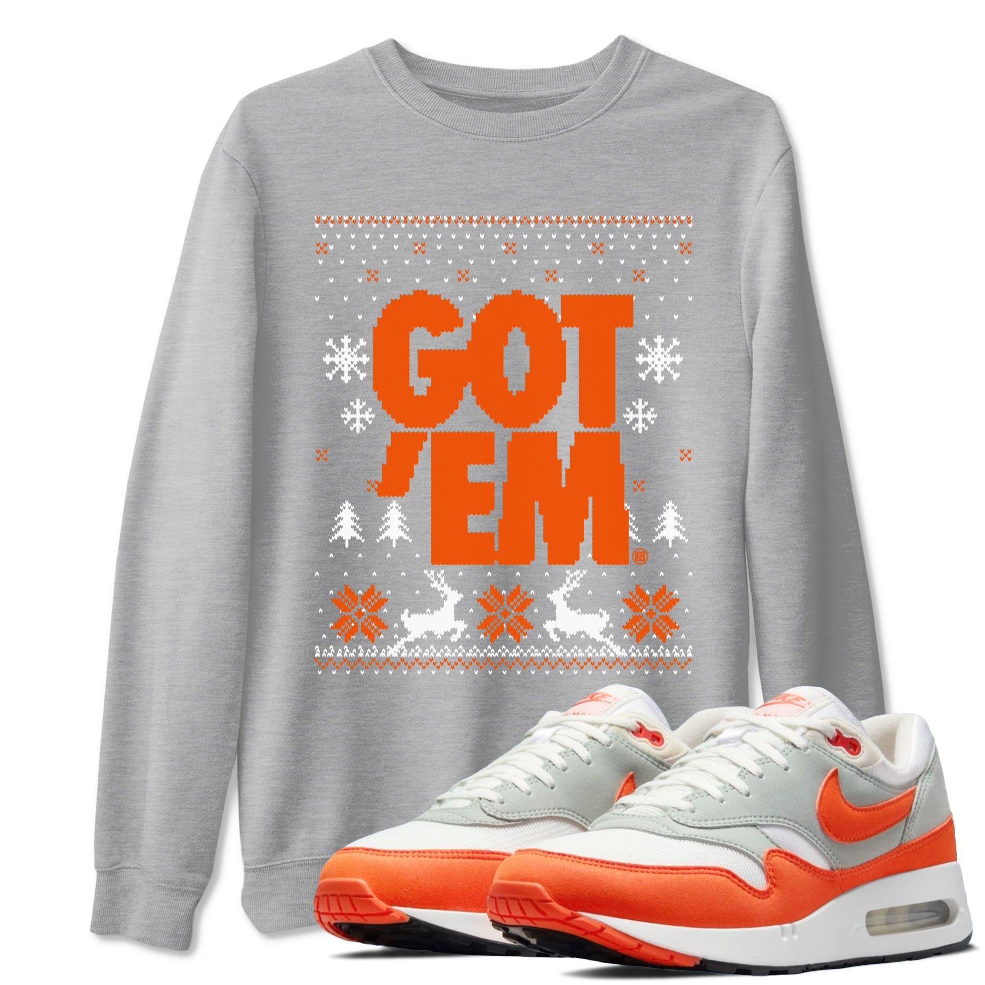 Air Max 1 OG '86 'Summit White and Cosmic Clay shirts to match jordans Christmas Gift Got Em Ugly Sweater sneaker match tees Air Max 1 Cosmic Clay match shoes to clothes SNRT Sneaker Tees unisex cotton Heather Grey 1 shirts