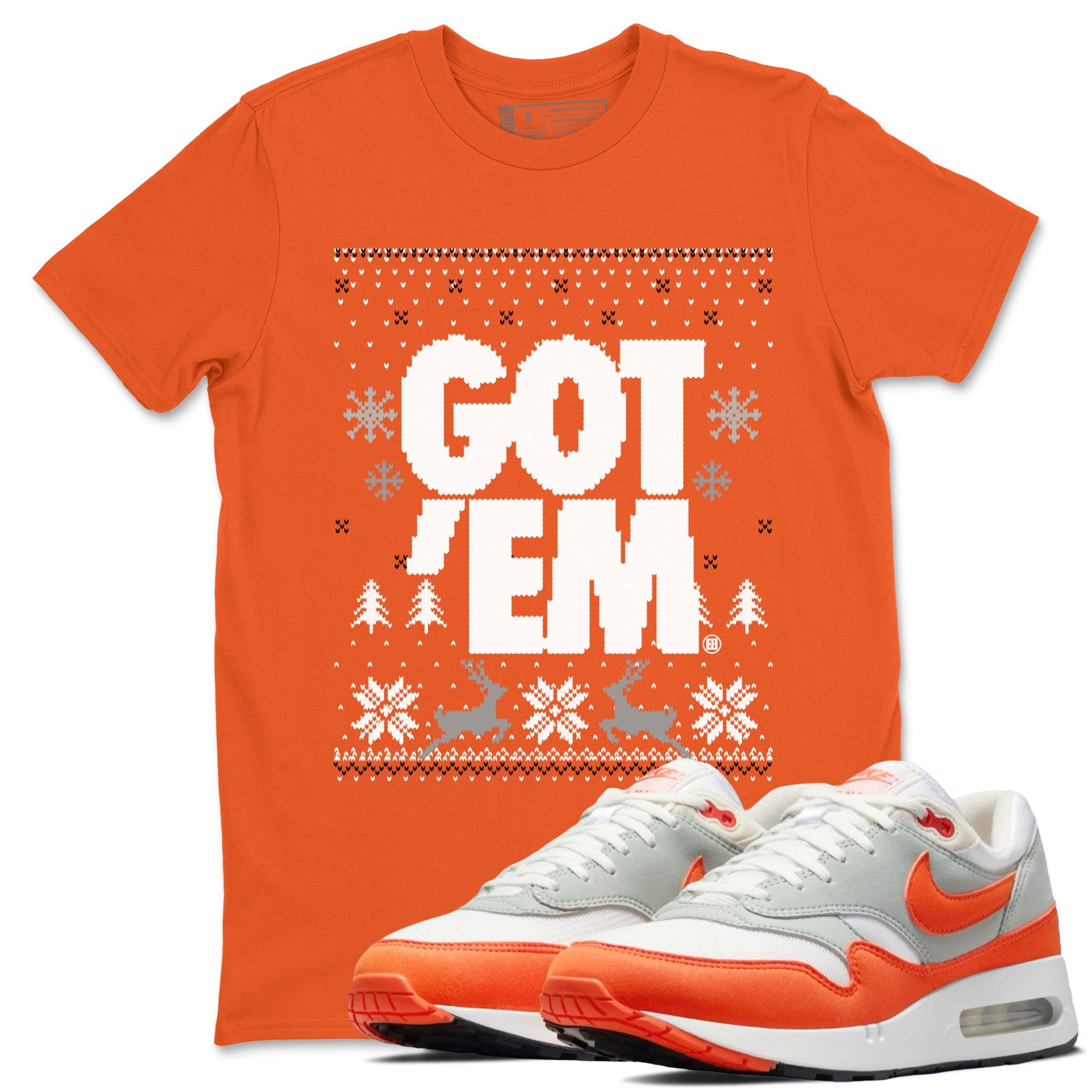Air Max 1 OG '86 'Summit White and Cosmic Clay shirts to match jordans Christmas Gift Got Em Ugly Sweater sneaker match tees Air Max 1 Cosmic Clay match shoes to clothes SNRT Sneaker Tees unisex cotton Orange 1 shirts