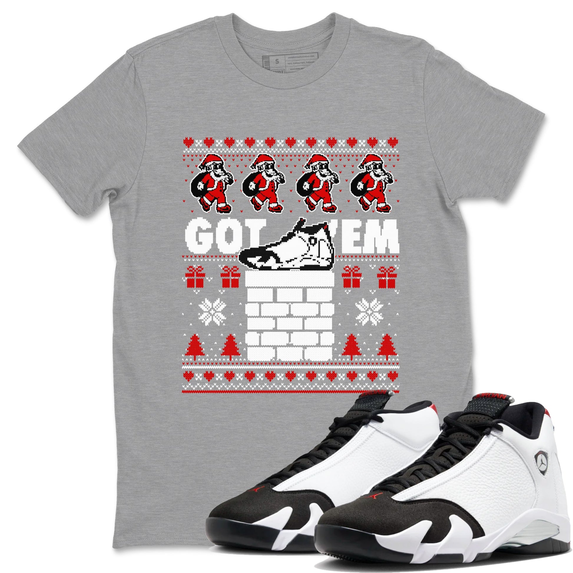 Air Jordan 14 Black Toe t shirts to match sneakers Got'em Santa sneaker match tees 14s Black Toe sneaker match tee SNRT Sneaker Tees unisex cotton Heather Grey 1 shirts