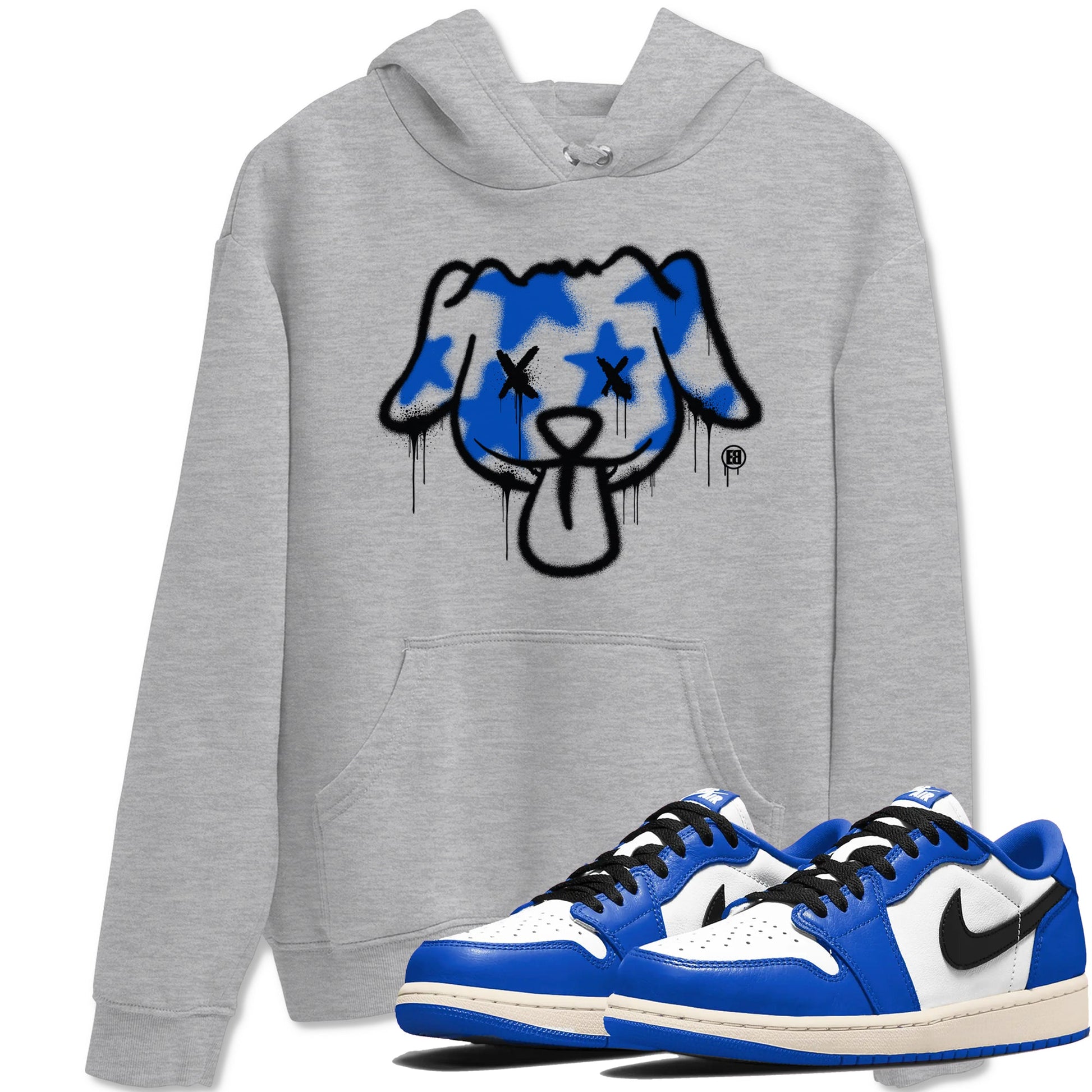 1s Game Royal shirts to match jordans Graffiti Dog sneaker match tees Air Jordan 1 Retro Low OG Game Royal match shoes to clothes SNRT Sneaker Tees unisex cotton Heather Grey 1 shirts