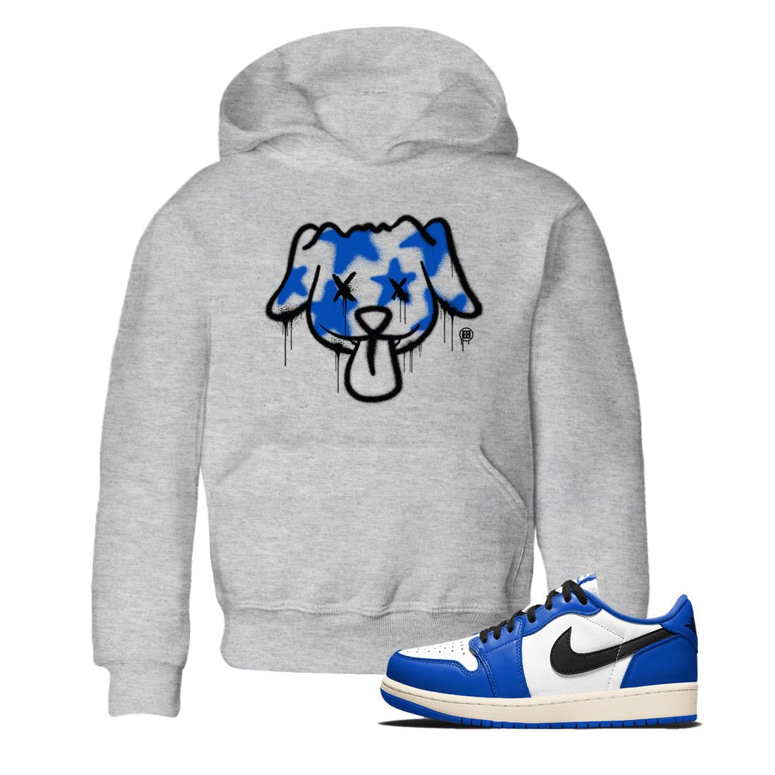 1s Game Royal shirts to match jordans Graffiti Dog sneaker match tees Air Jordan 1 Retro Low OG Game Royal match shoes to clothes SNRT Sneaker Tees Youth Baby Heather Grey 1 tee