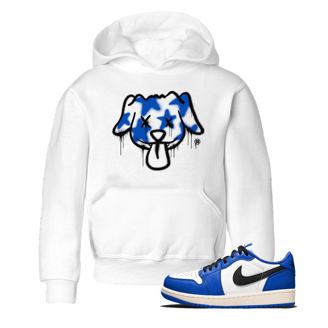 1s Game Royal shirts to match jordans Graffiti Dog sneaker match tees Air Jordan 1 Retro Low OG Game Royal match shoes to clothes SNRT Sneaker Tees Youth Baby White 1 tee