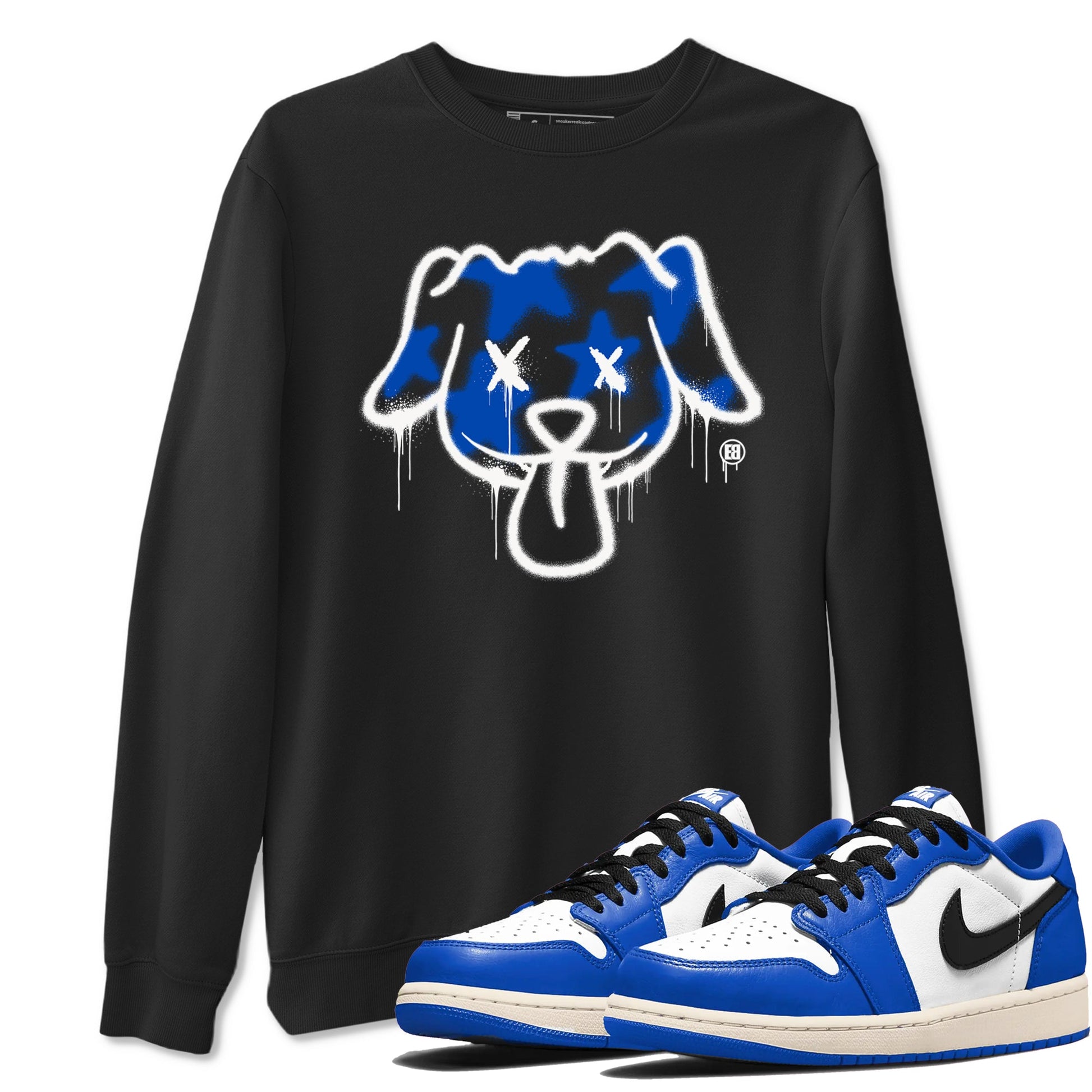 1s Game Royal shirts to match jordans Graffiti Dog sneaker match tees Air Jordan 1 Retro Low OG Game Royal match shoes to clothes SNRT Sneaker Tees unisex cotton Black 1 shirts