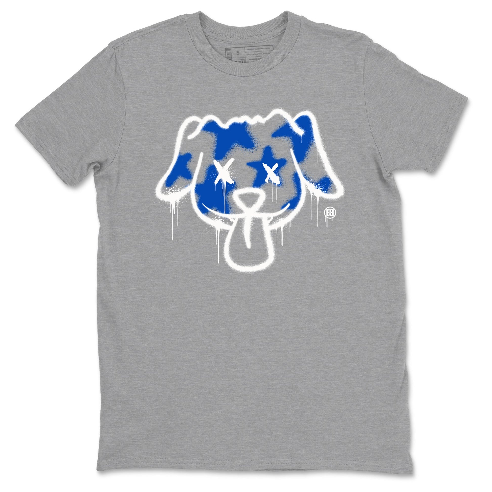 1s Game Royal shirts to match jordans Graffiti Dog sneaker match tees Air Jordan 1 Retro Low OG Game Royal match shoes to clothes SNRT Sneaker Tees unisex cotton Heather Grey 2 shirts
