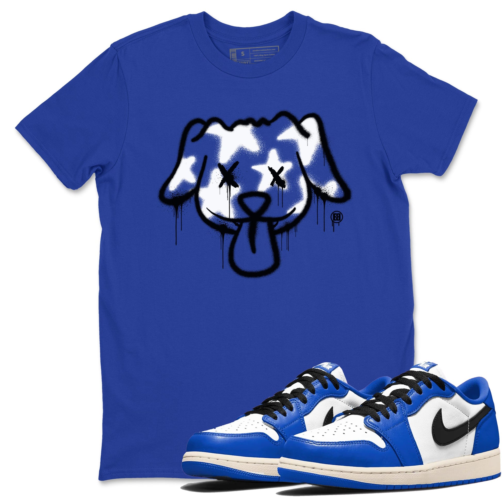 1s Game Royal shirts to match jordans Graffiti Dog sneaker match tees Air Jordan 1 Retro Low OG Game Royal match shoes to clothes SNRT Sneaker Tees unisex cotton Royal Blue 1 shirts