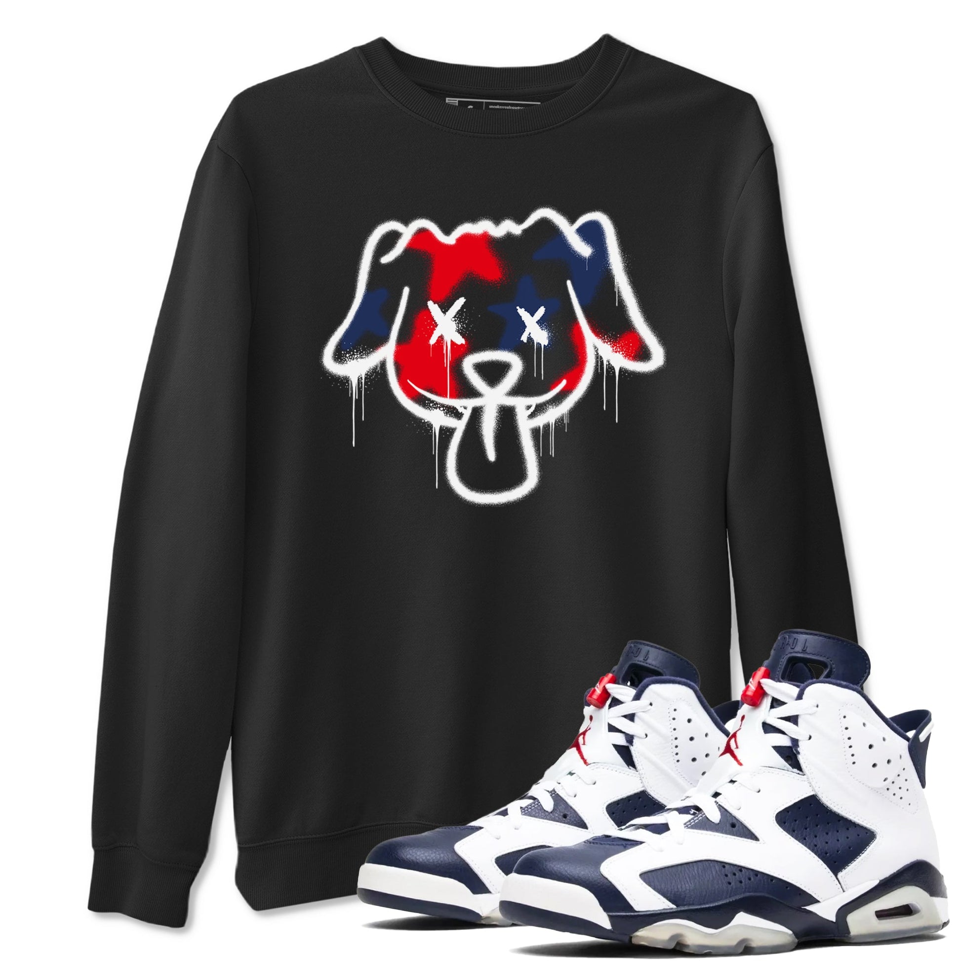 6s White And Midnight Navy shirts to match jordans Graffiti Dog sneaker match tees Air Jordan 6 White And Midnight Navy SNRT Sneaker Tees streetwear brand Black 1 unisex cotton tee
