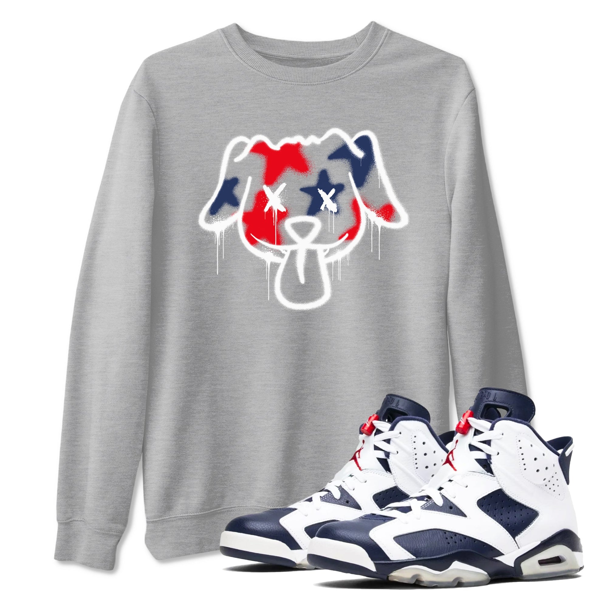 6s White And Midnight Navy shirts to match jordans Graffiti Dog sneaker match tees Air Jordan 6 White And Midnight Navy SNRT Sneaker Tees streetwear brand Heather Grey 1 unisex cotton tee